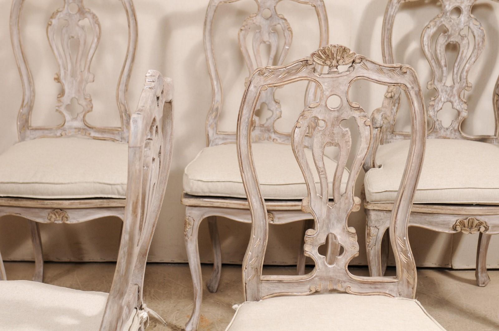 Set of Eight Lovely Italian Ornately Carved & Pierced-Splat Back Dining Chairs  In Good Condition In Atlanta, GA