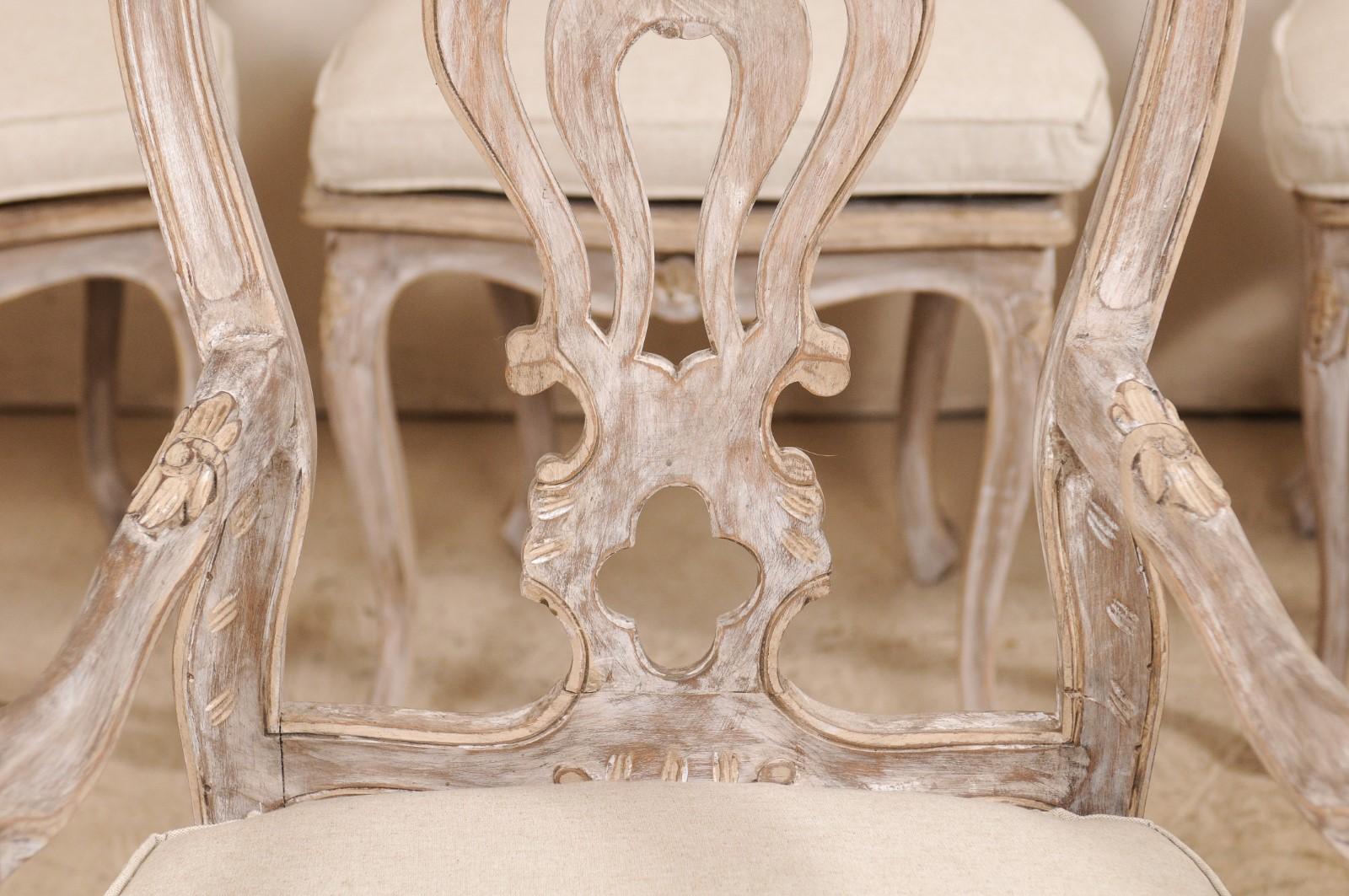 Upholstery Set of Eight Lovely Italian Ornately Carved & Pierced-Splat Back Dining Chairs 