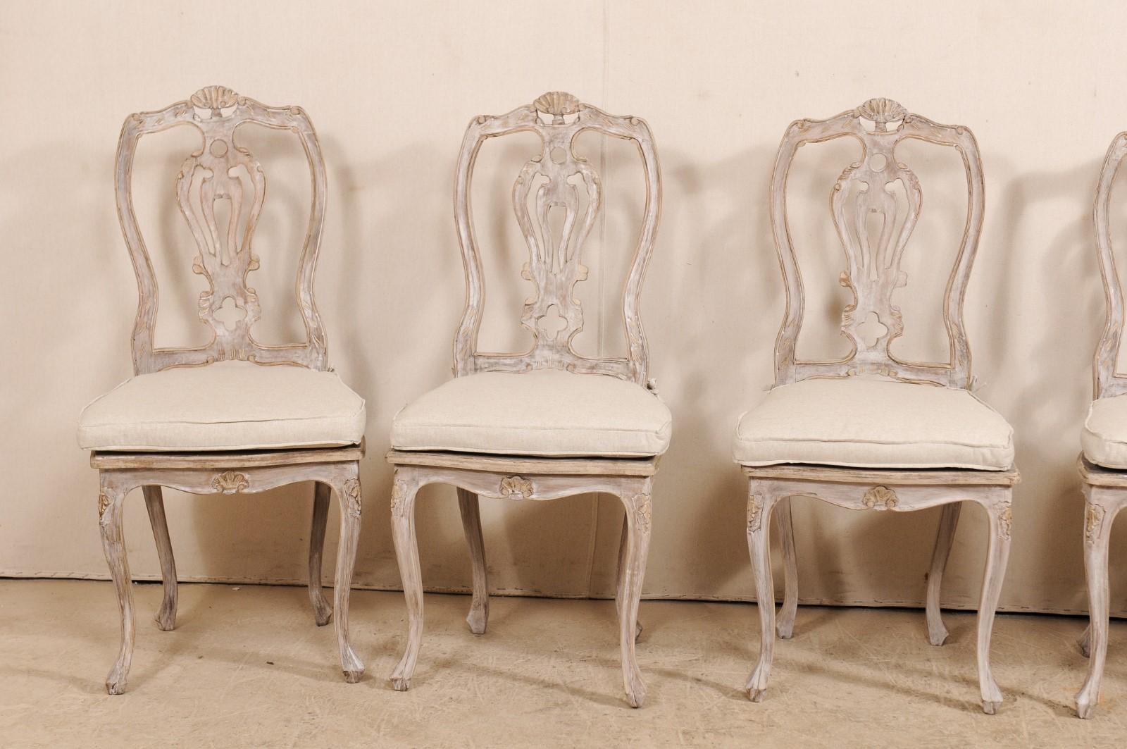 Set of Eight Lovely Italian Ornately Carved & Pierced-Splat Back Dining Chairs  1