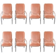 Set of Eight Lucite and Upholstered Midcentury Dining Armchairs