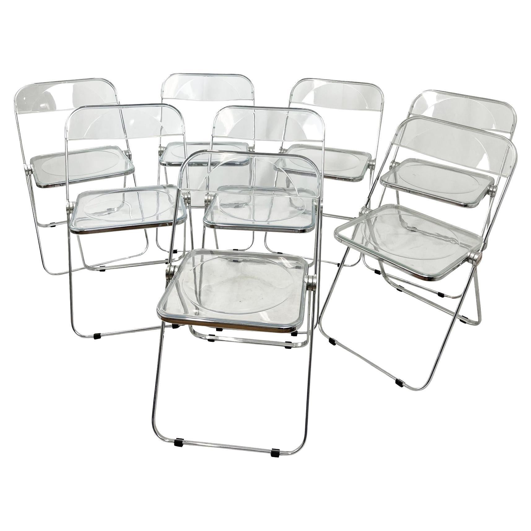 Set of Eight Lucite Plia Chairs by Giancarlo Piretti for Castelli