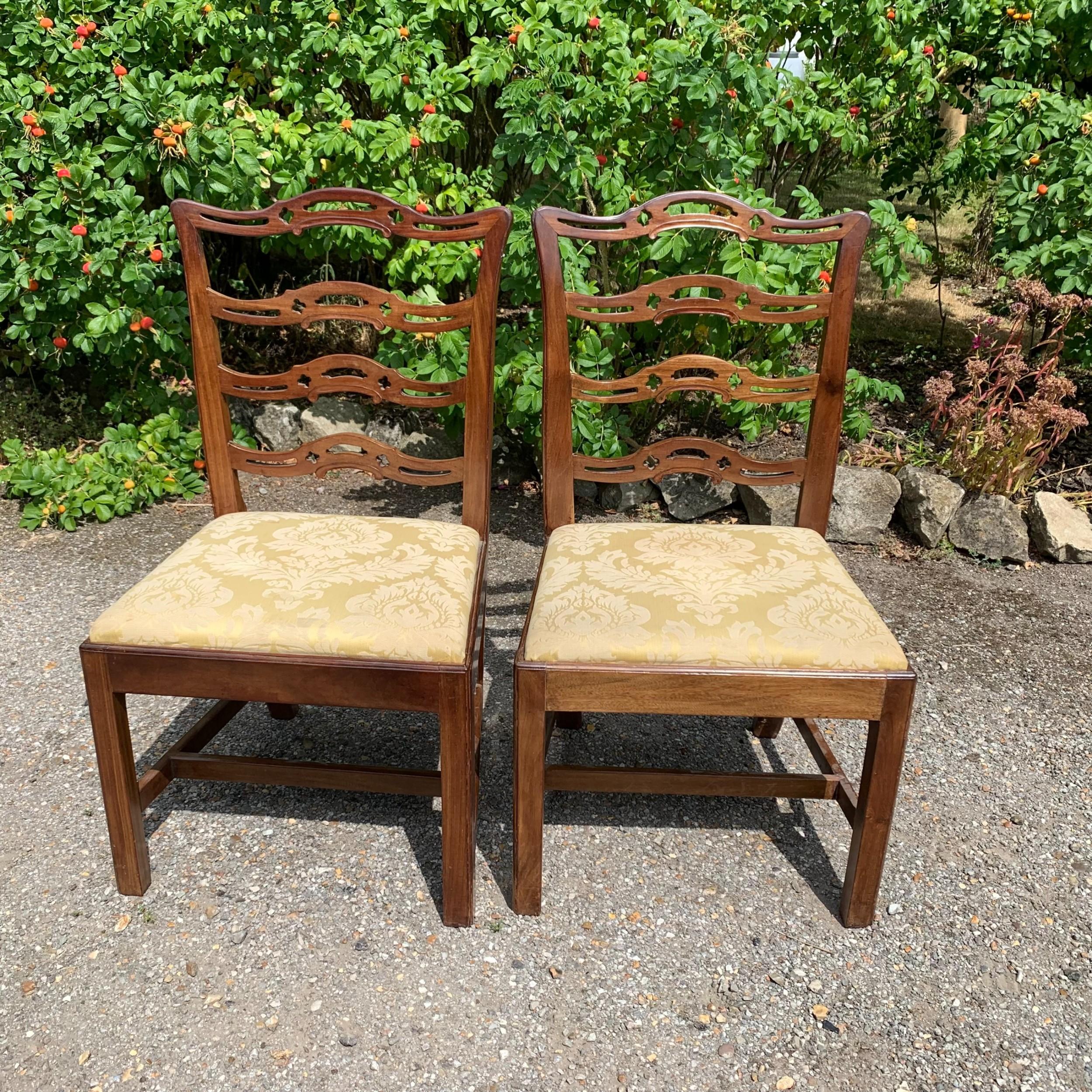 19th Century Set of Eight Mahogany Chippendale Style Ladder-Back Dining Chairs