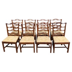 Set of Eight Mahogany Chippendale Style Ladder-Back Dining Chairs