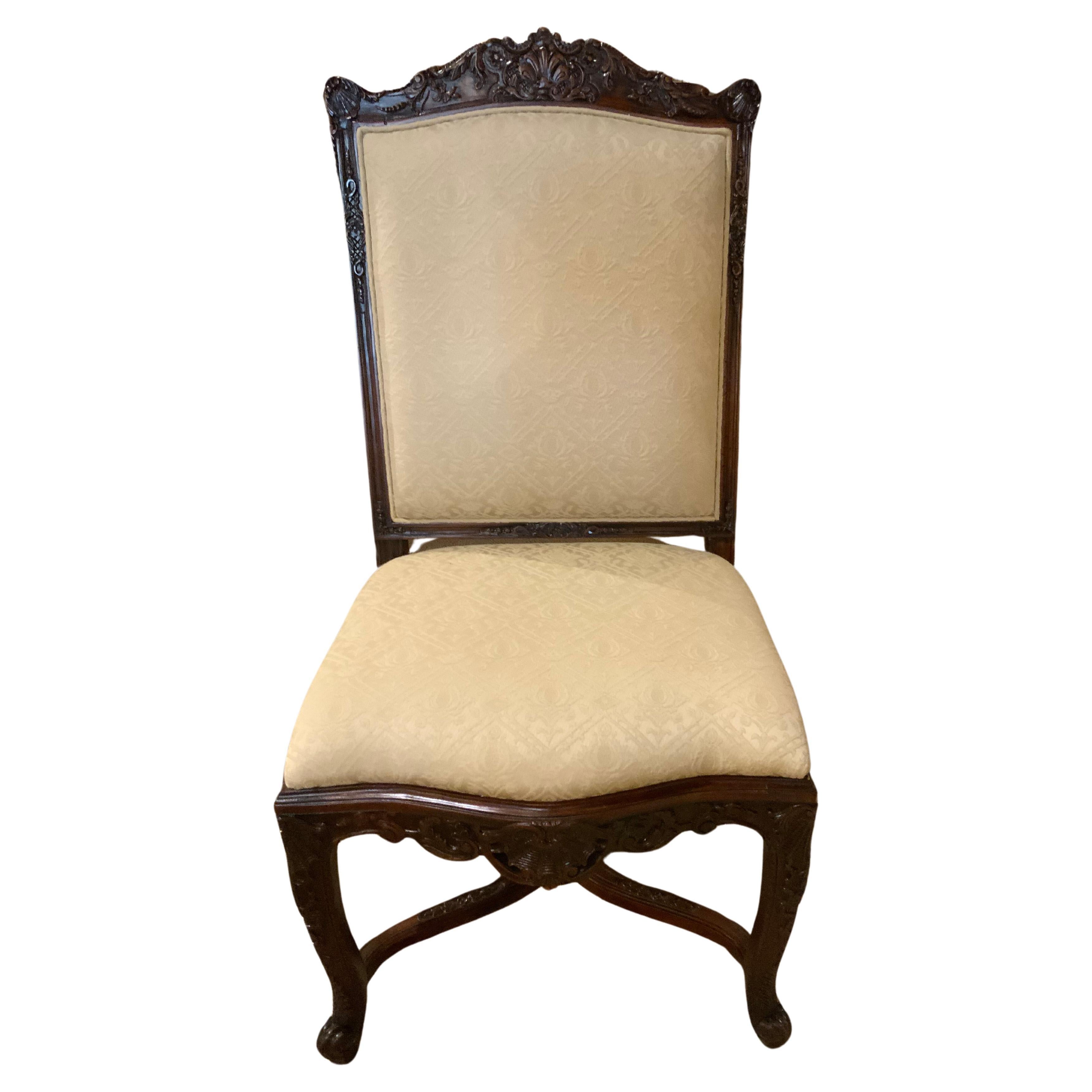 Set of eight mahogany dining chairs, louis XV-Style with tall upholstered backs