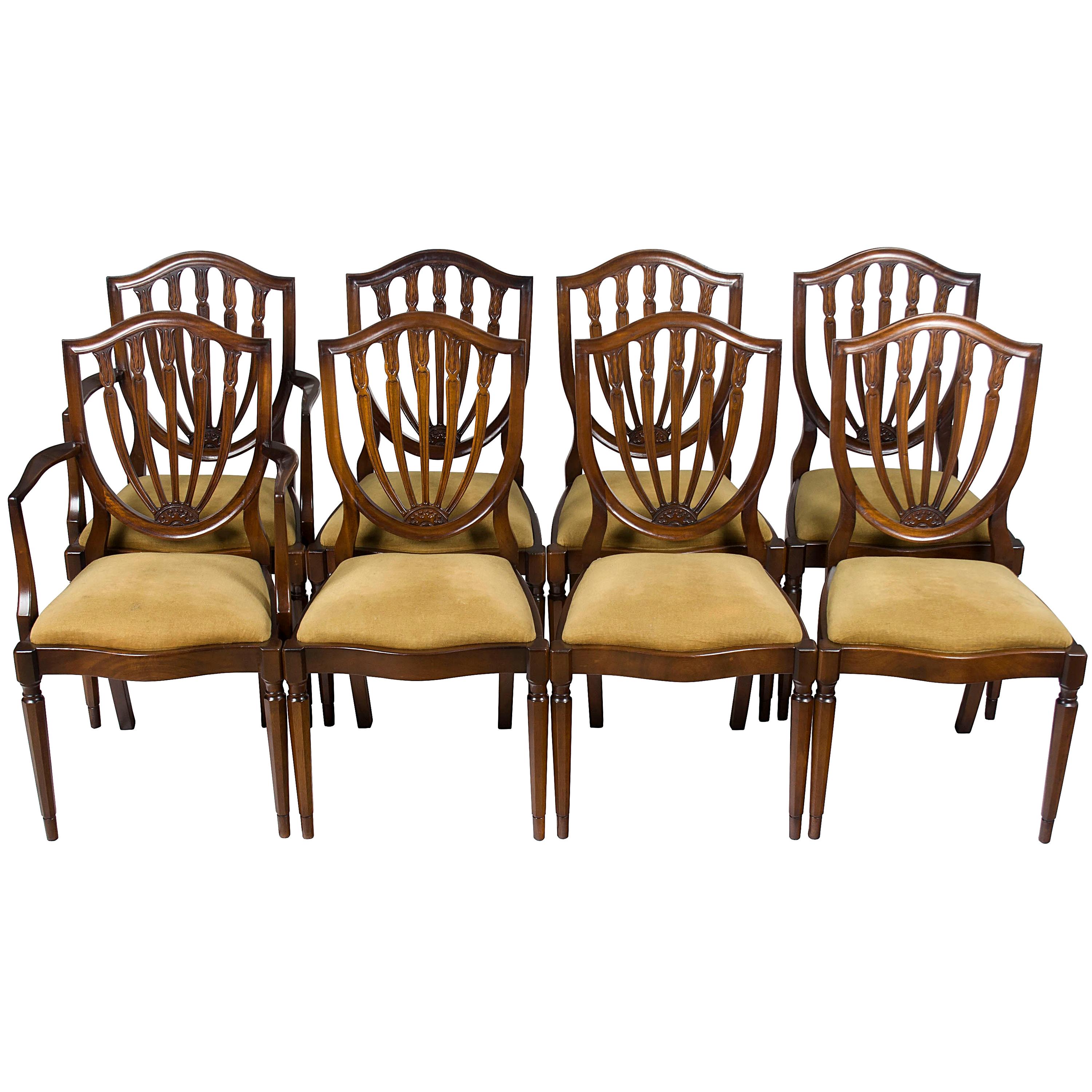 Set of Eight Mahogany Hepplewhite Shield Back Dining Room Chairs