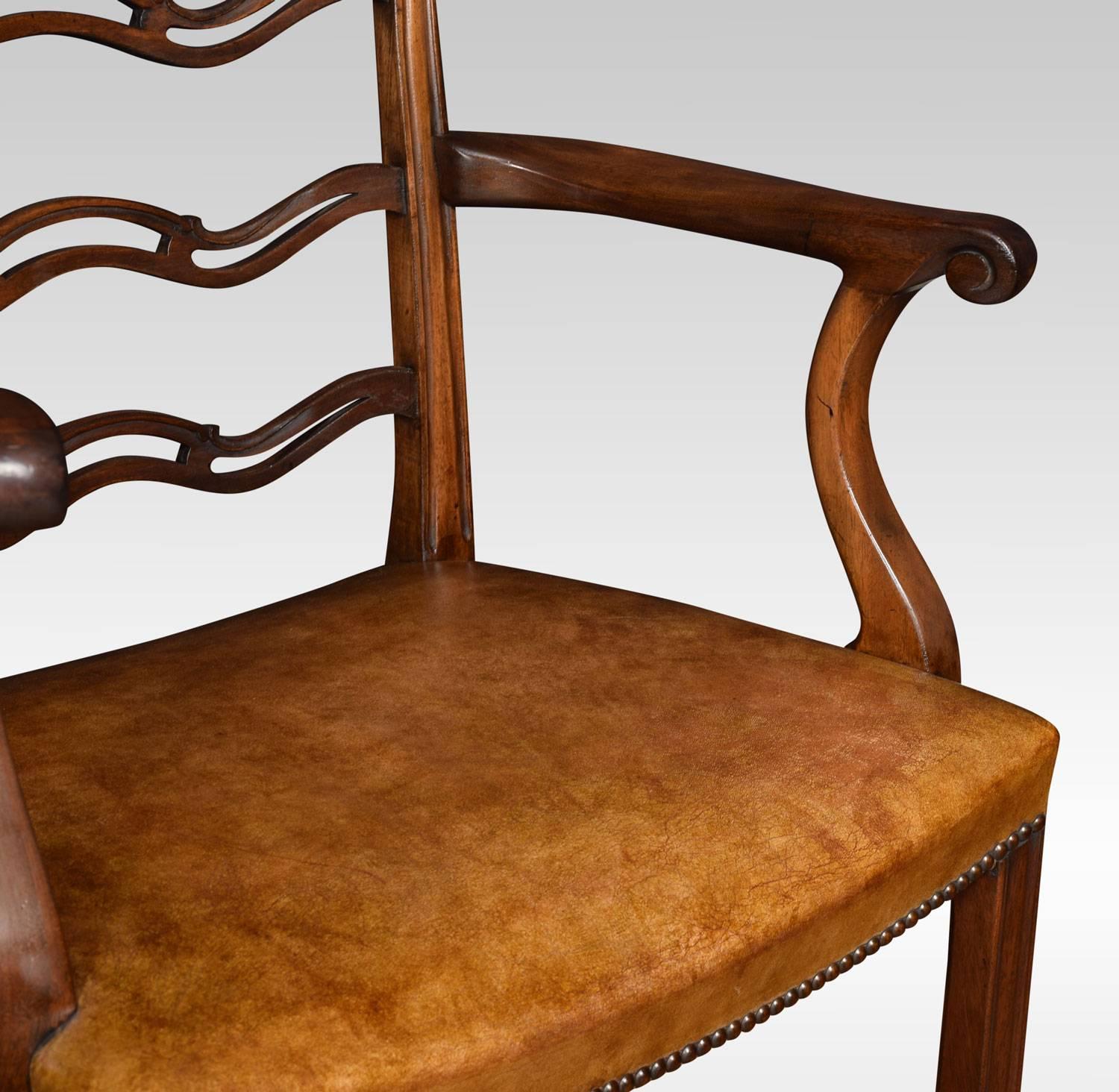 Set of Eight Mahogany Ribbon Back Chippendale Style Dining Chairs 1