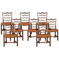 Set of Eight Mahogany Ribbon Back Chippendale Style Dining Chairs