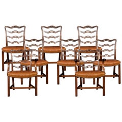 Set of Eight Mahogany Ribbon Back Chippendale Style Dining Chairs