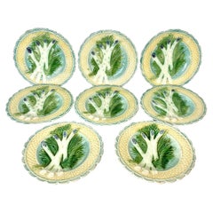 Set of Eight Majolica Asparagus Plates