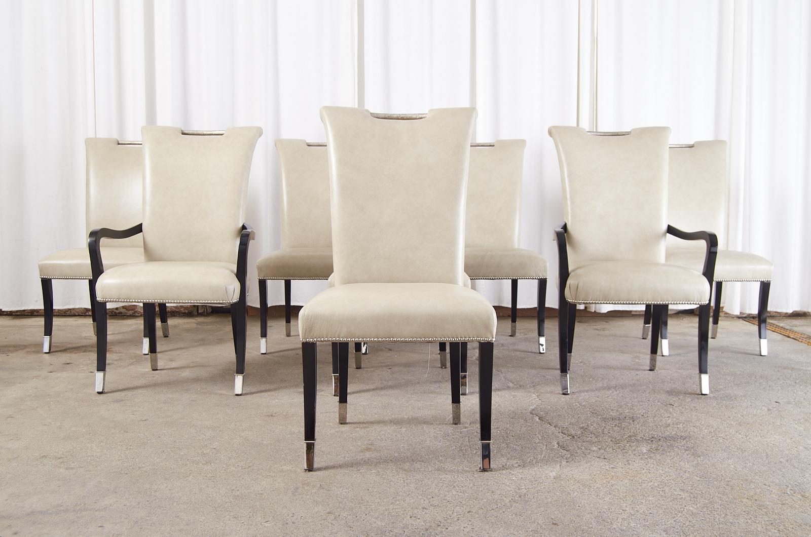 Hollywood Regency Set of Eight Marge Carson Regency Leather Dining Chairs