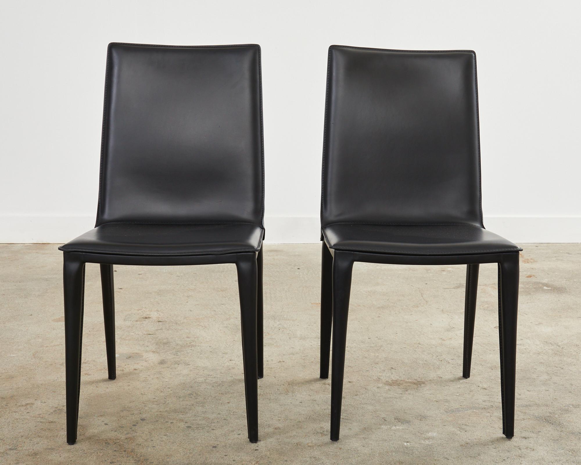 Contemporary Set of Eight Mario Bellini Style Italian Leather Dining Chairs by Frag For Sale