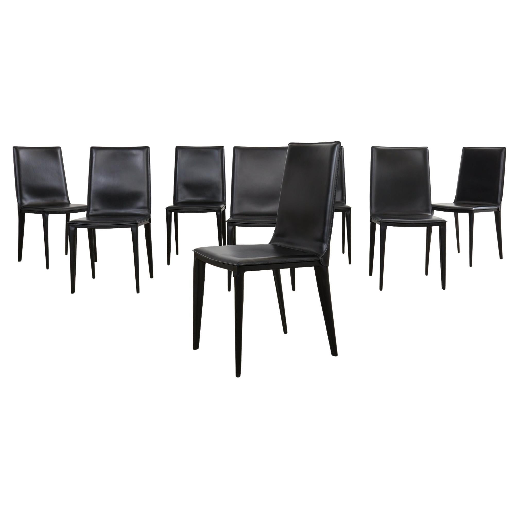 Ensemble de huit chaises de salle à manger italiennes en cuir de style Mario Bellini par Frag en vente