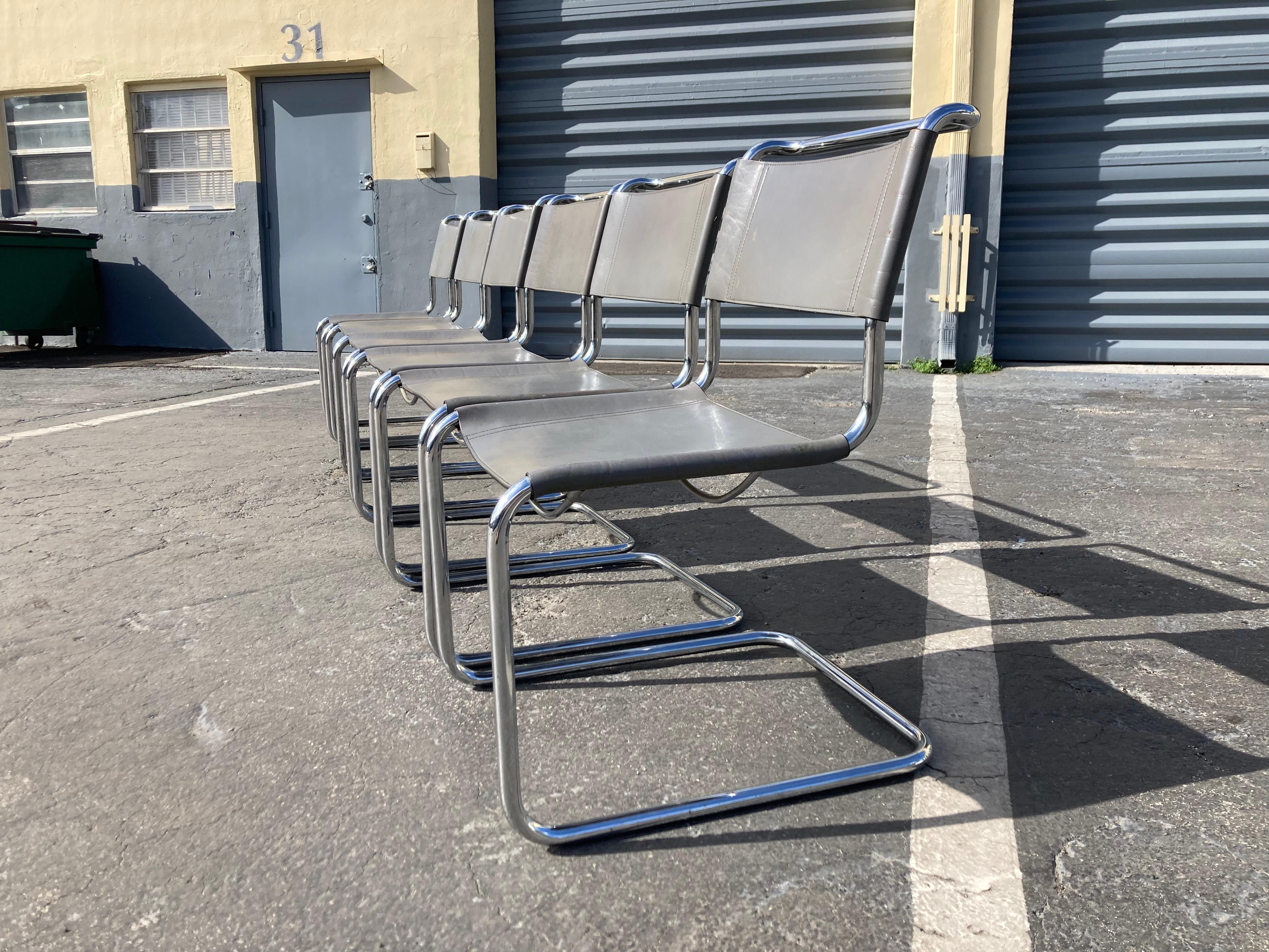 Set of Eight Mart Stam Gray Leather Chairs for Fasem, Italy 1980s For Sale 4