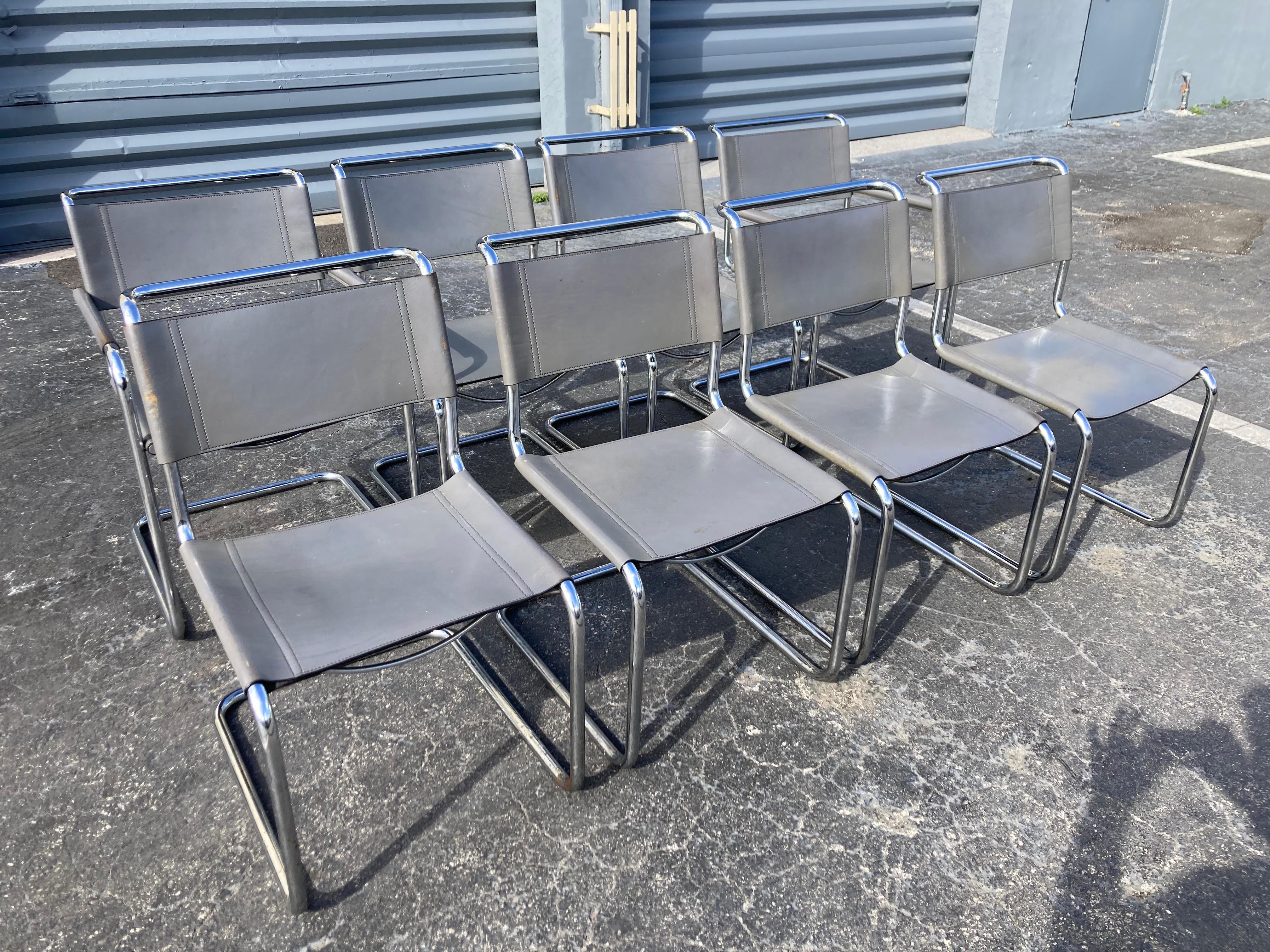 Set of Eight Mart Stam Gray Leather Chairs for Fasem, Italy 1980s For Sale 9