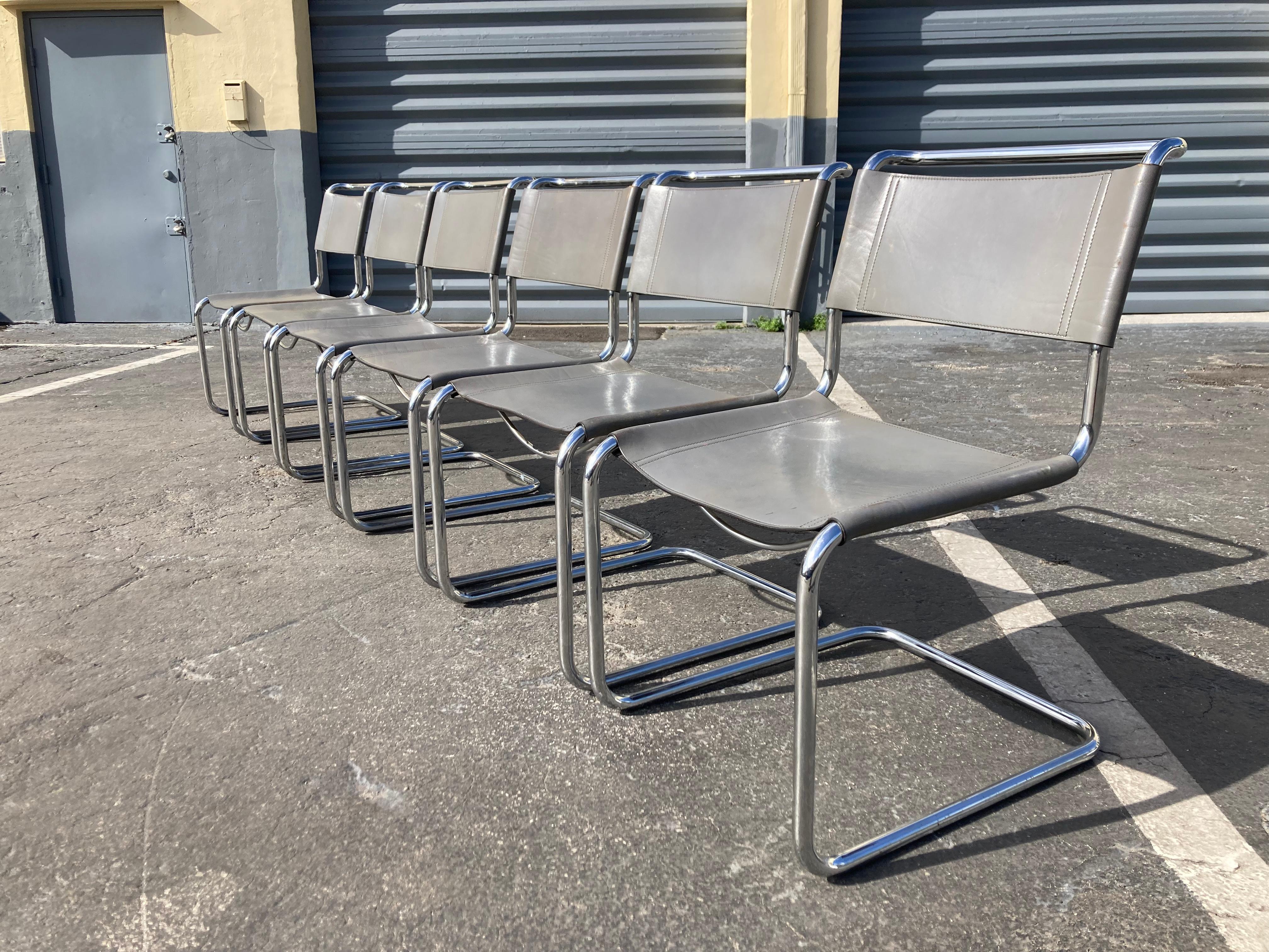 Set of Eight Mart Stam Gray Leather Chairs for Fasem, Italy 1980s For Sale 12