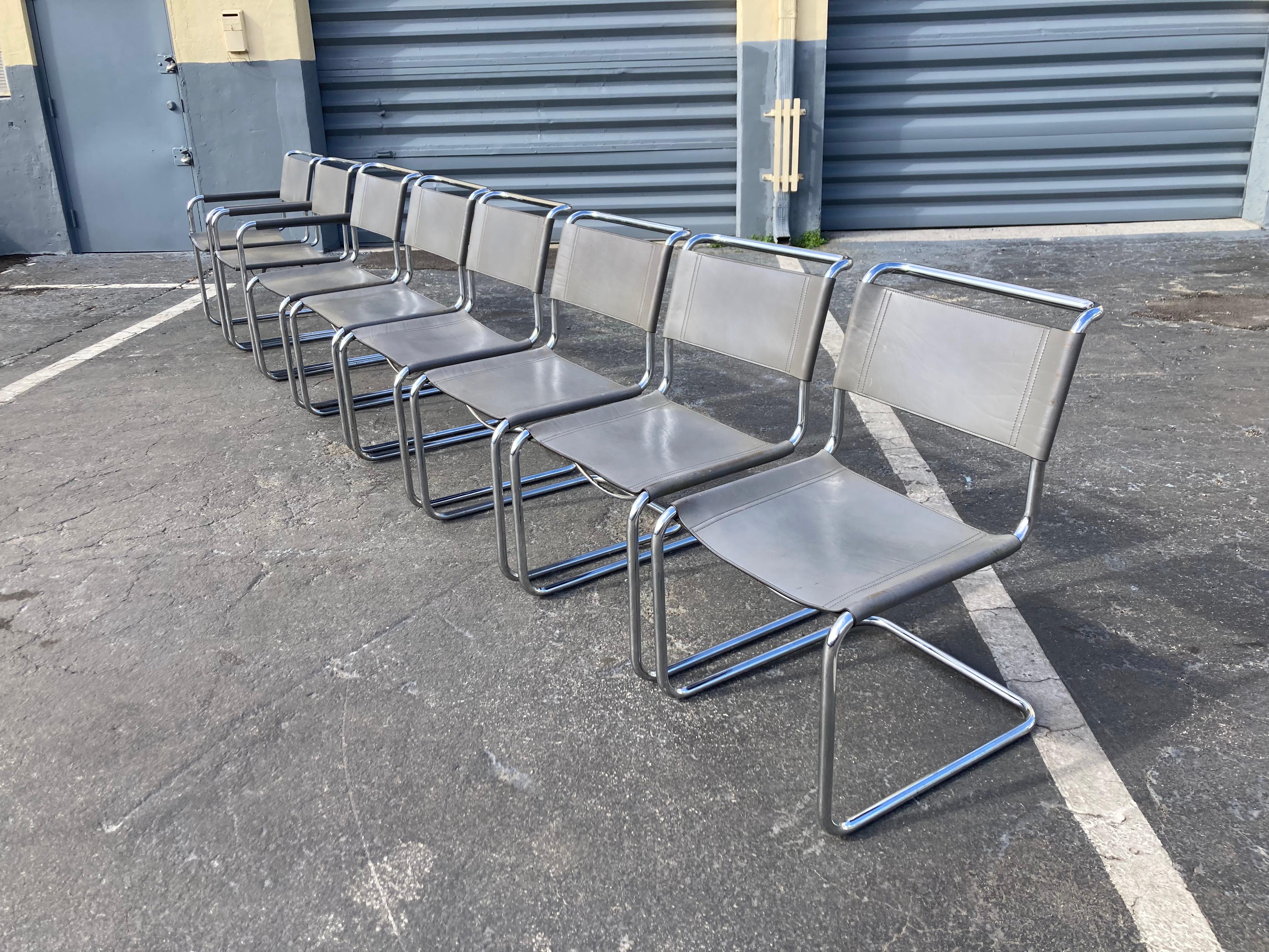 Set of Eight Mart Stam Gray Leather Chairs for Fasem, Italy 1980s For Sale 3