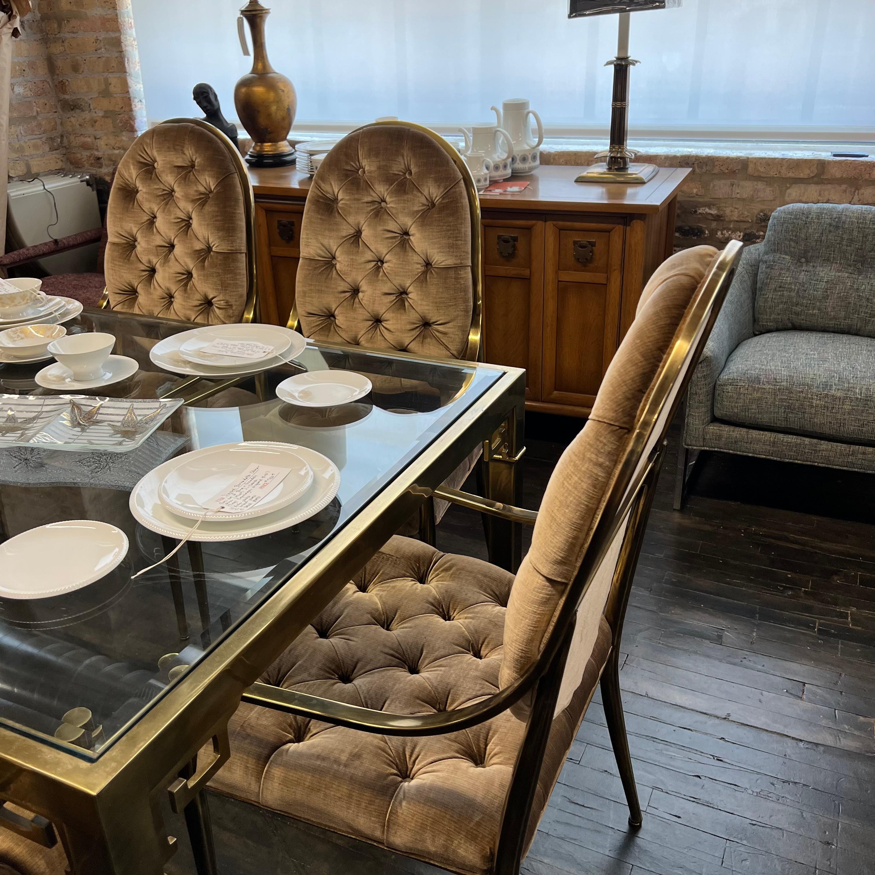 Ensemble de huit chaises de salle à manger Mastercraft en laiton du milieu du siècle avec tapisserie touffetée en vente 8