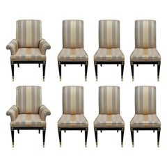 Set of Eight Mastercraft Neoclassical Empire Black Lacquer Dining Chairs