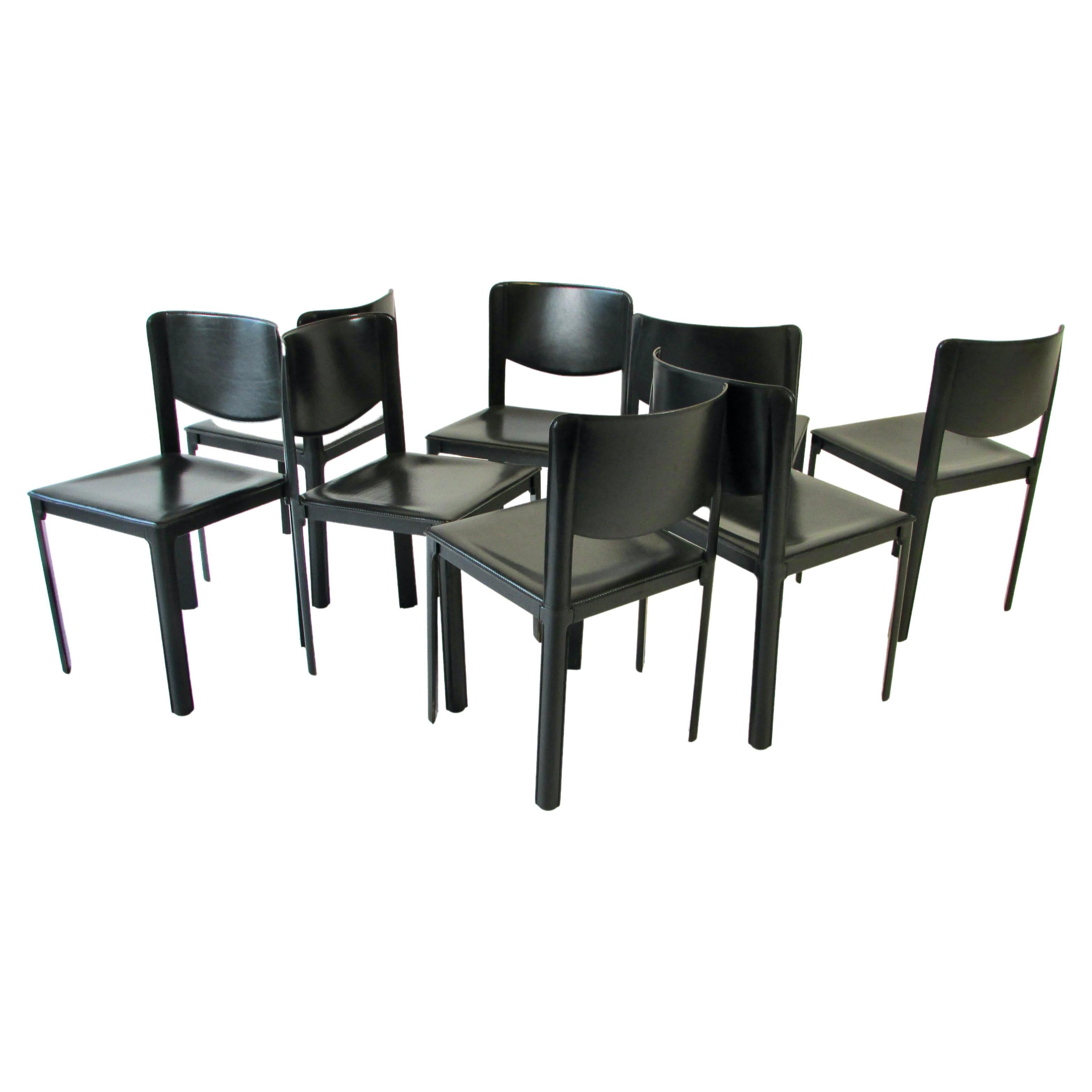 Set of Eight Matteo Grassi Italian Black Leather Dining Chairs