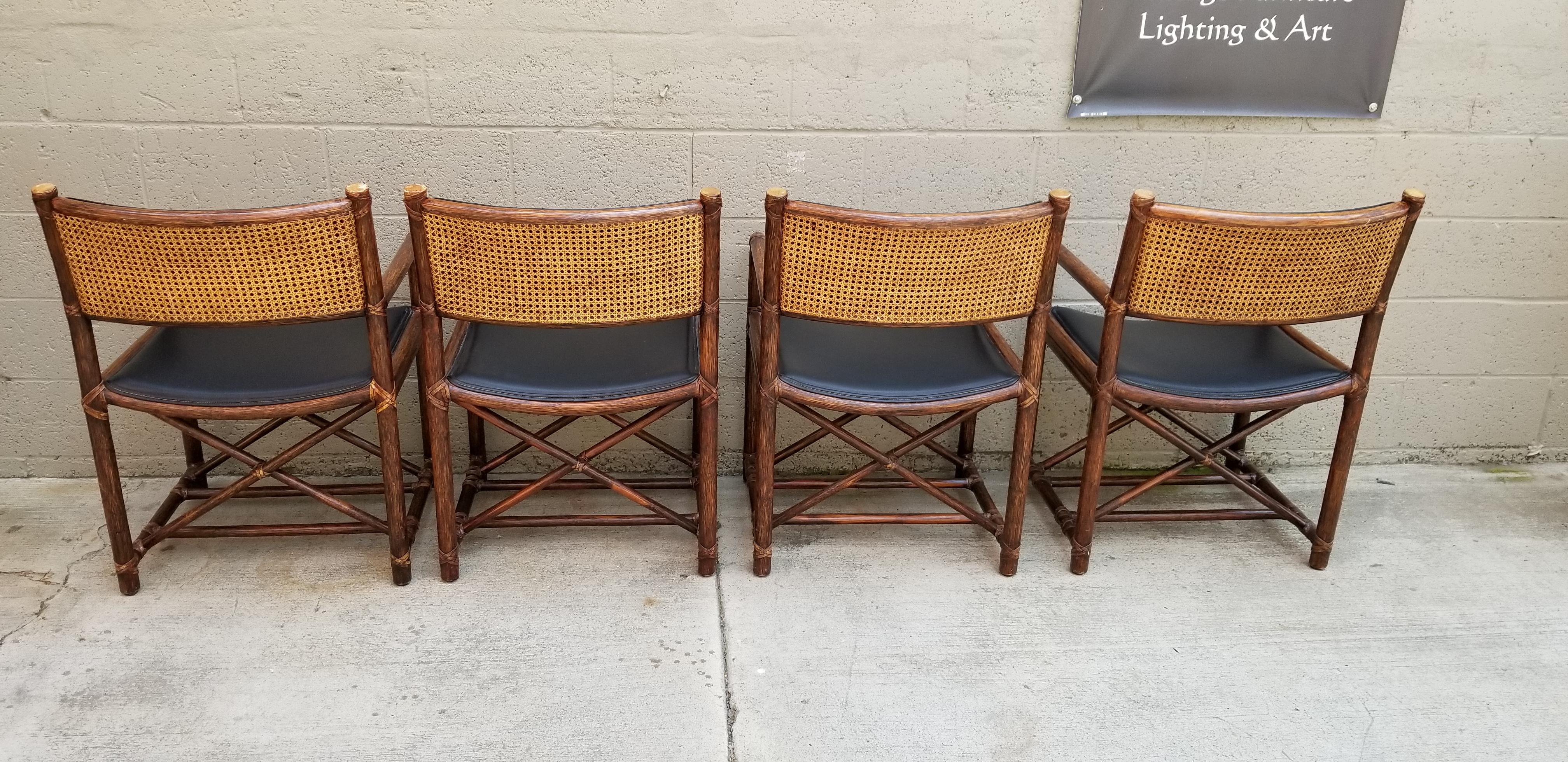 Set of Eight McGuire Bamboo and Leather Chairs 4