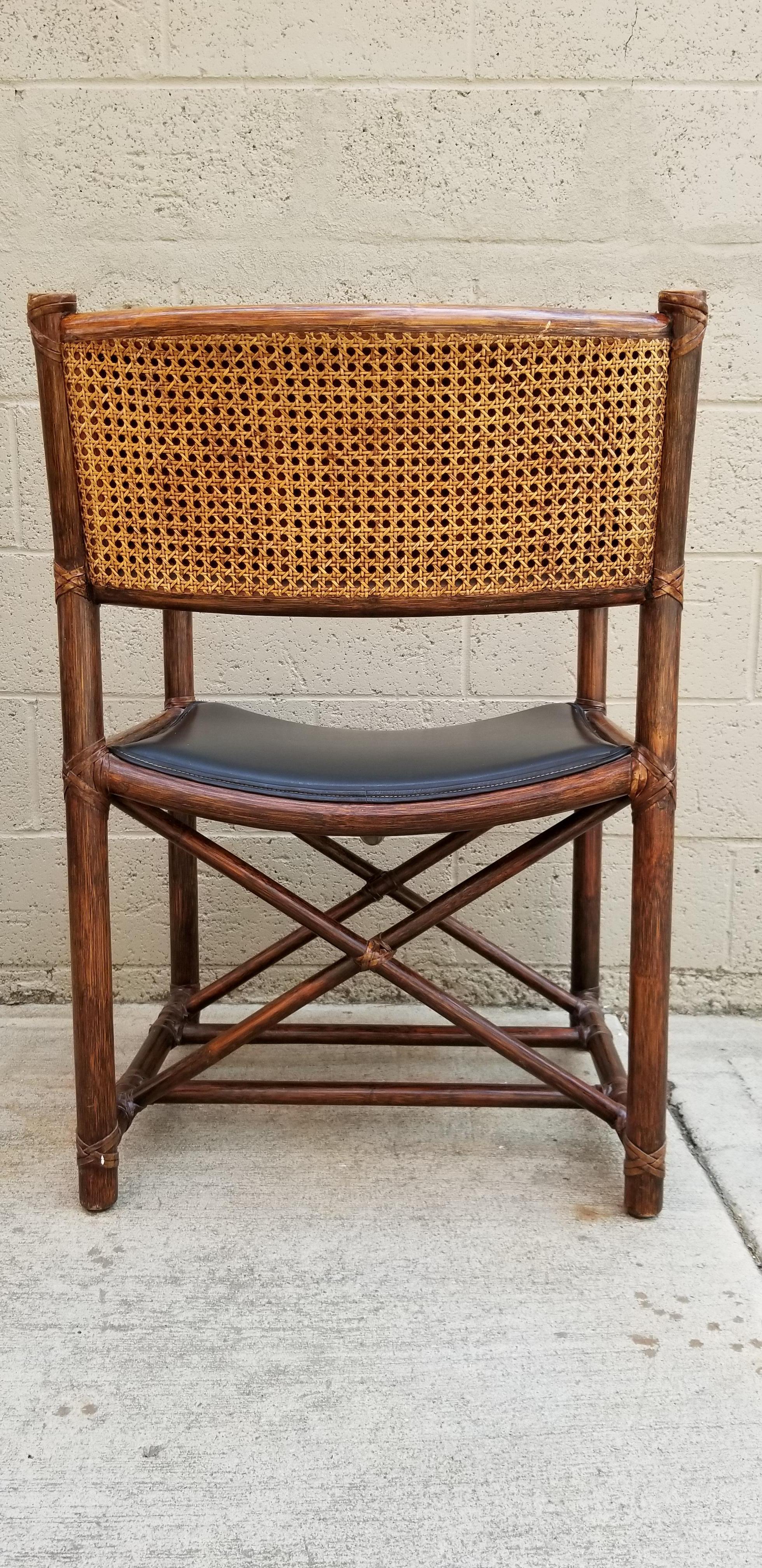 Mid-Century Modern Set of Eight McGuire Bamboo and Leather Chairs