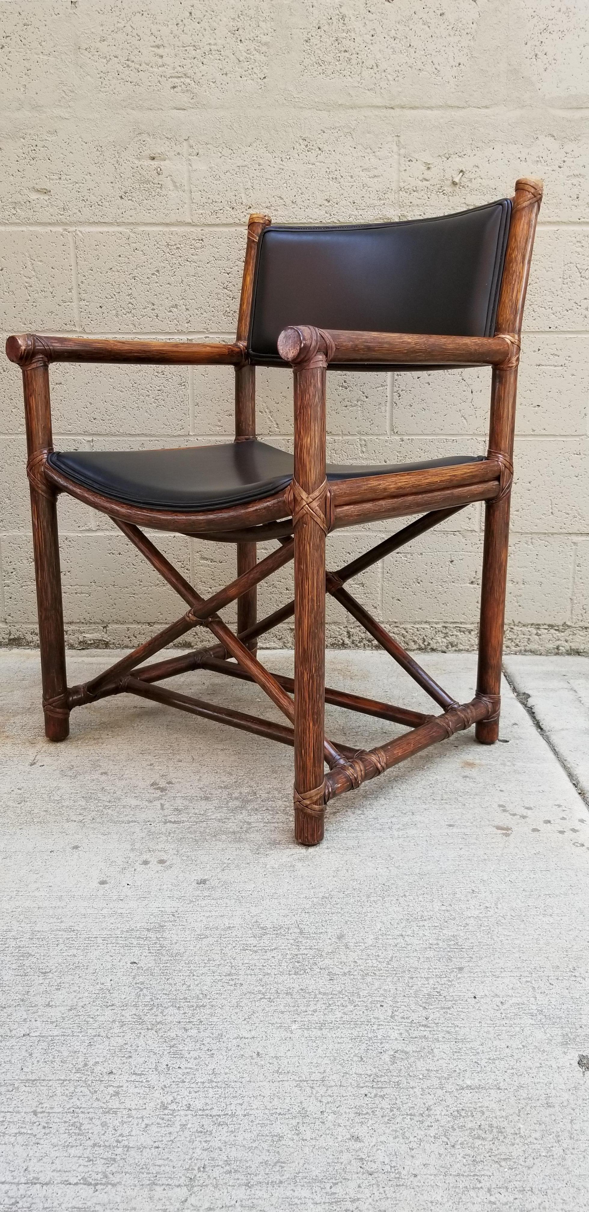 American Set of Eight McGuire Bamboo and Leather Chairs