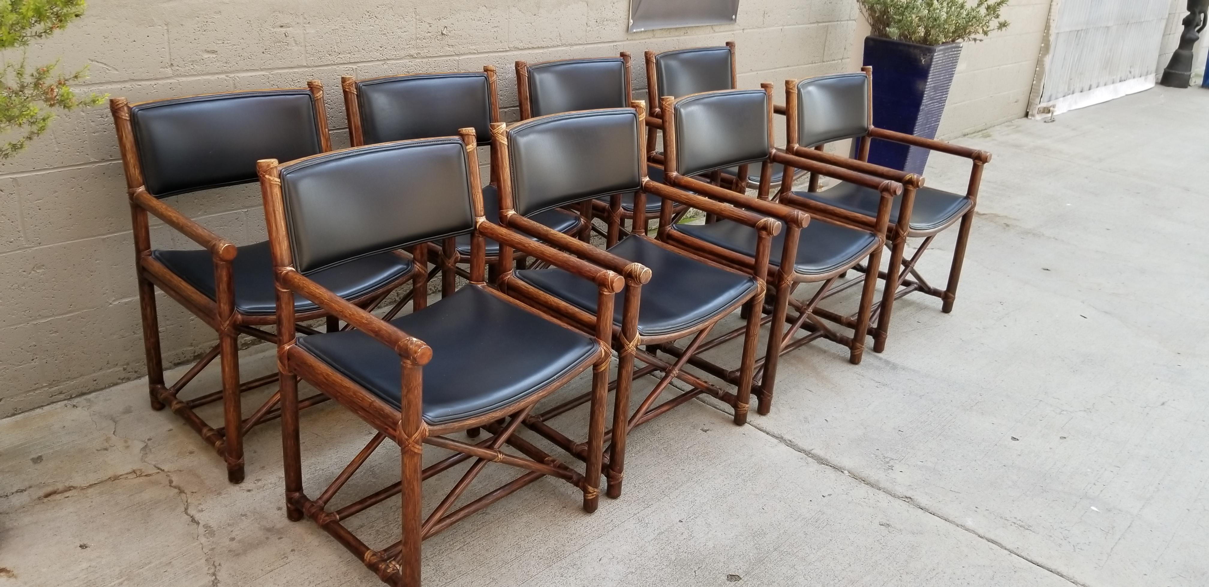 20th Century Set of Eight McGuire Bamboo and Leather Chairs
