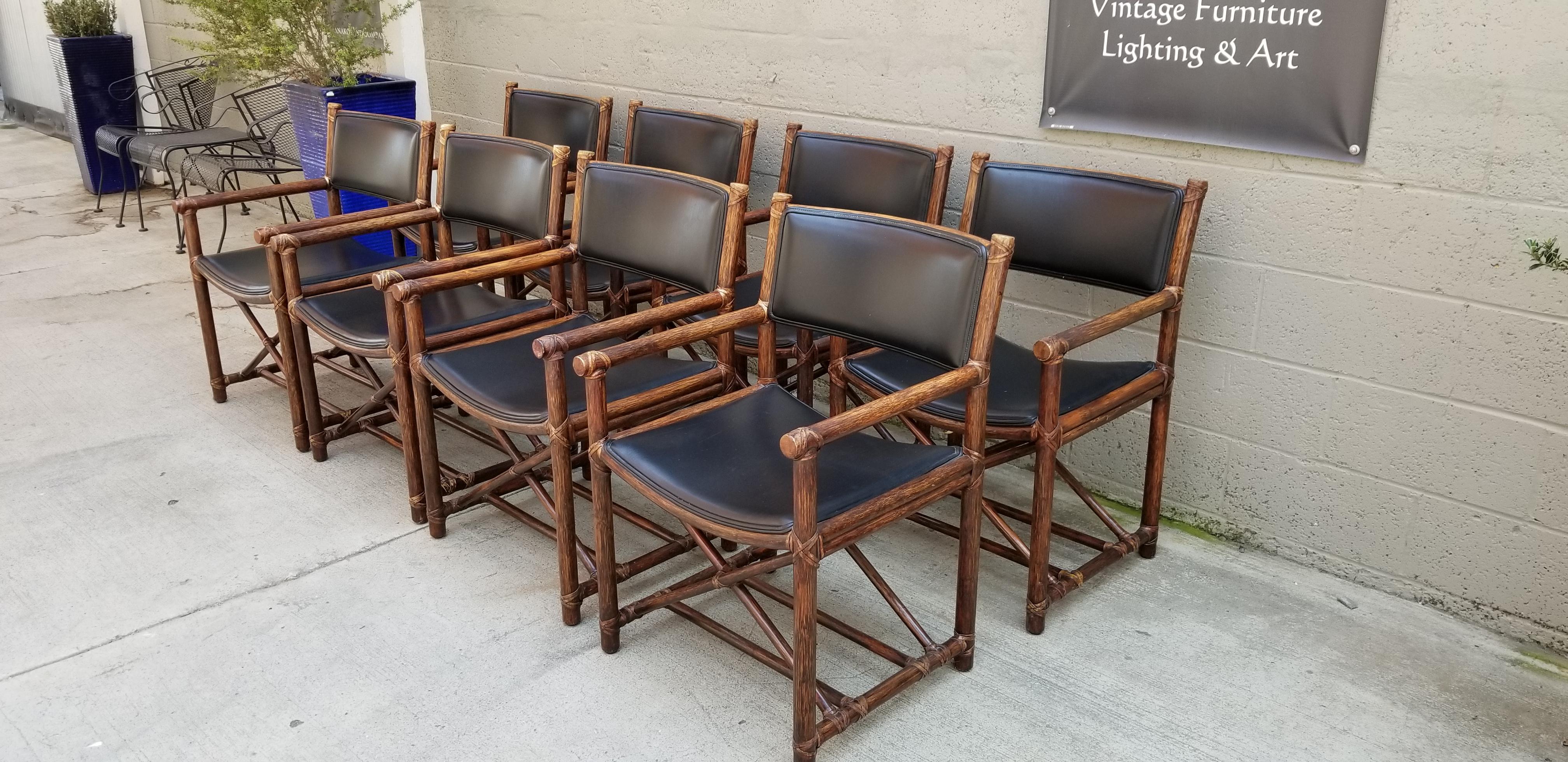 Set of Eight McGuire Bamboo and Leather Chairs 1