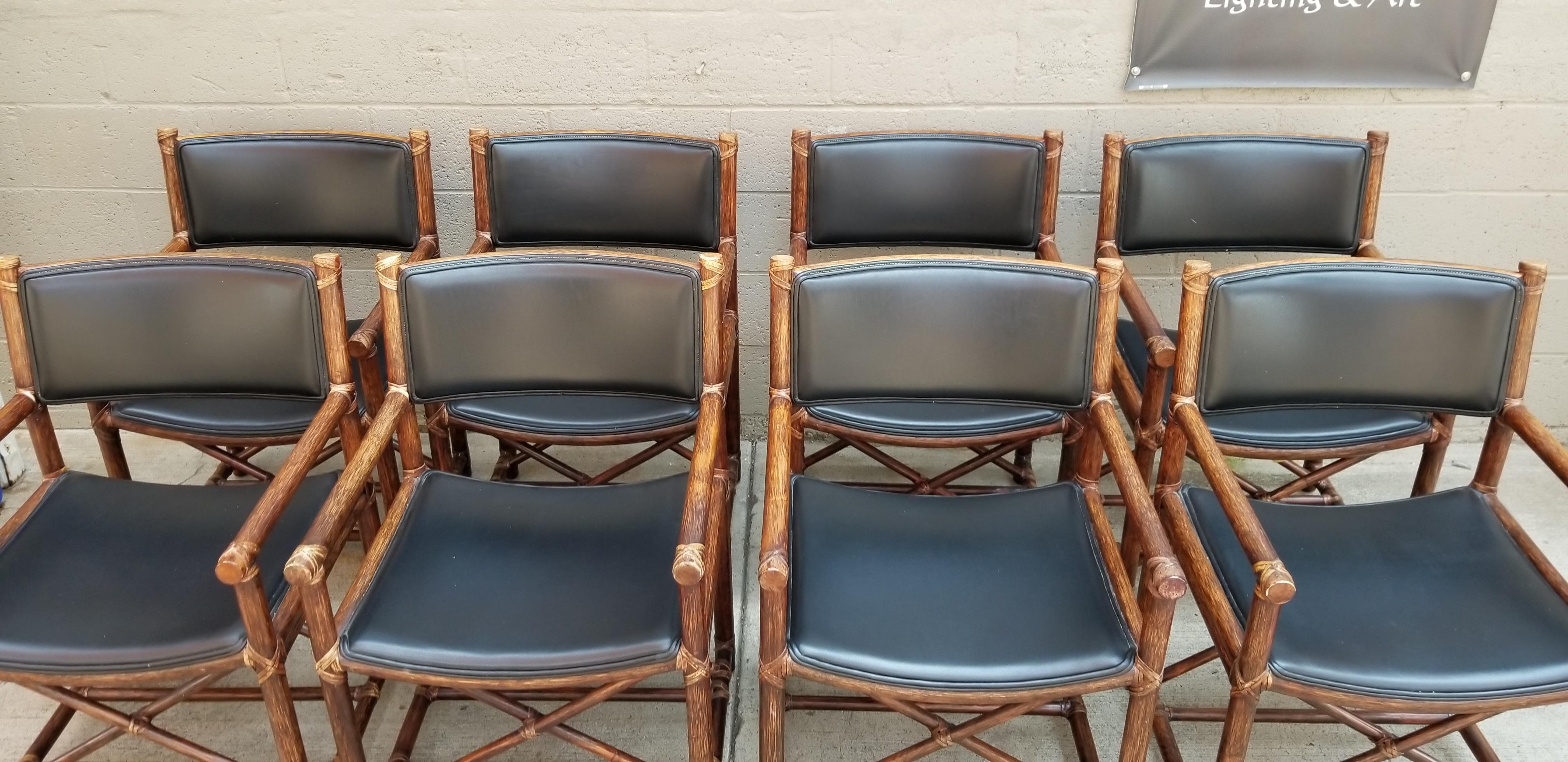 Set of Eight McGuire Bamboo and Leather Chairs 2