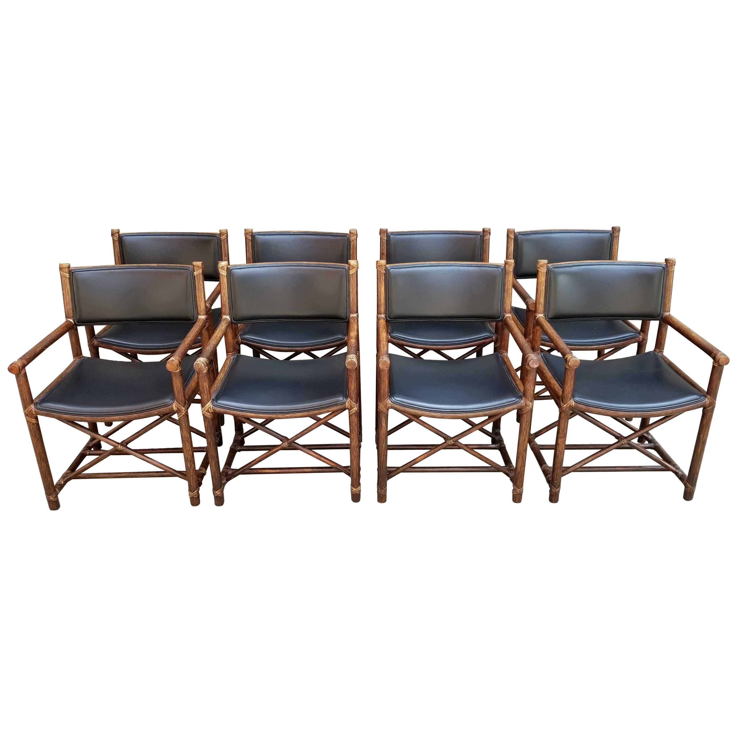 Set of Eight McGuire Bamboo and Leather Chairs