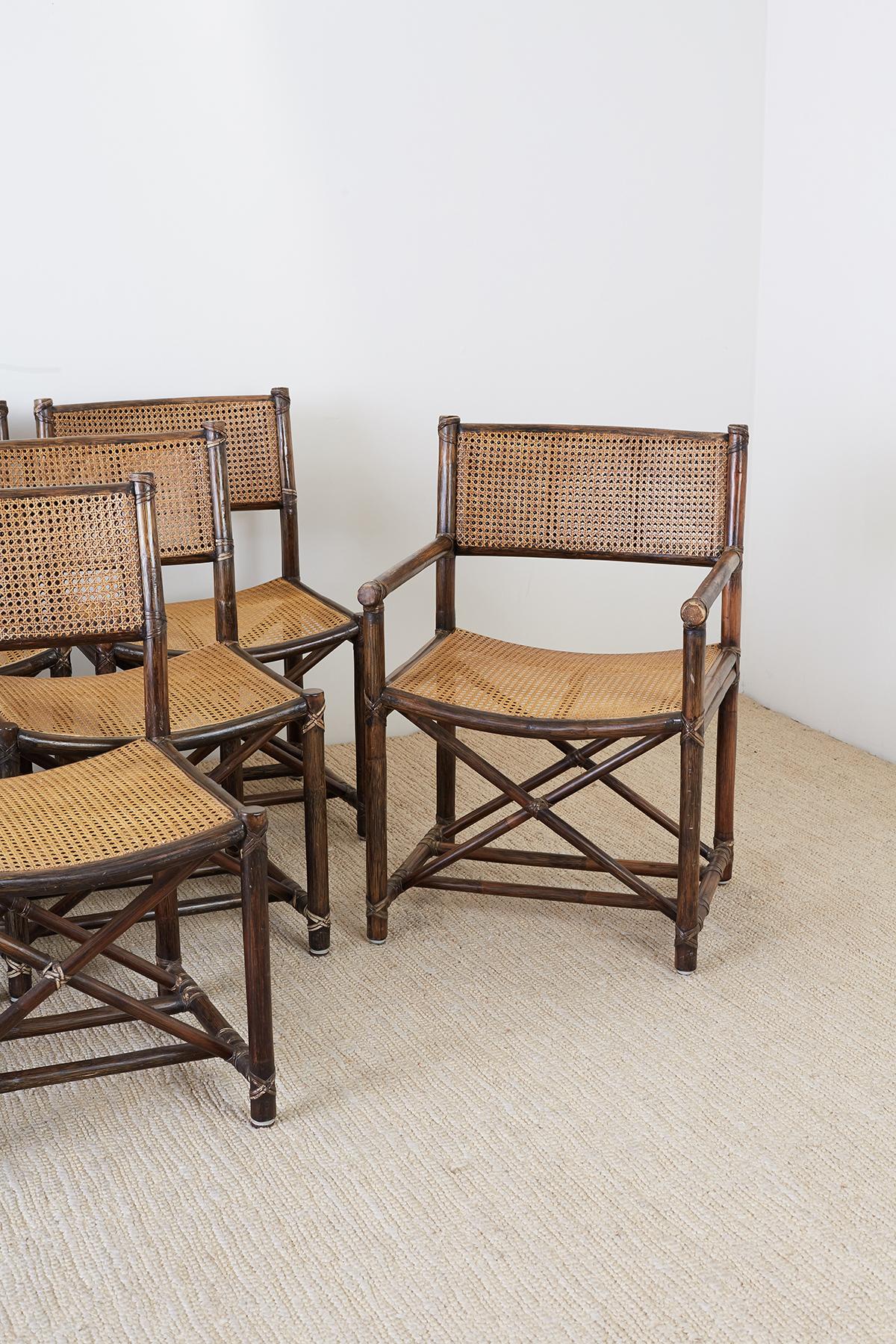 Organic Modern Set of Eight McGuire Bamboo Rattan Cane Dining Chairs