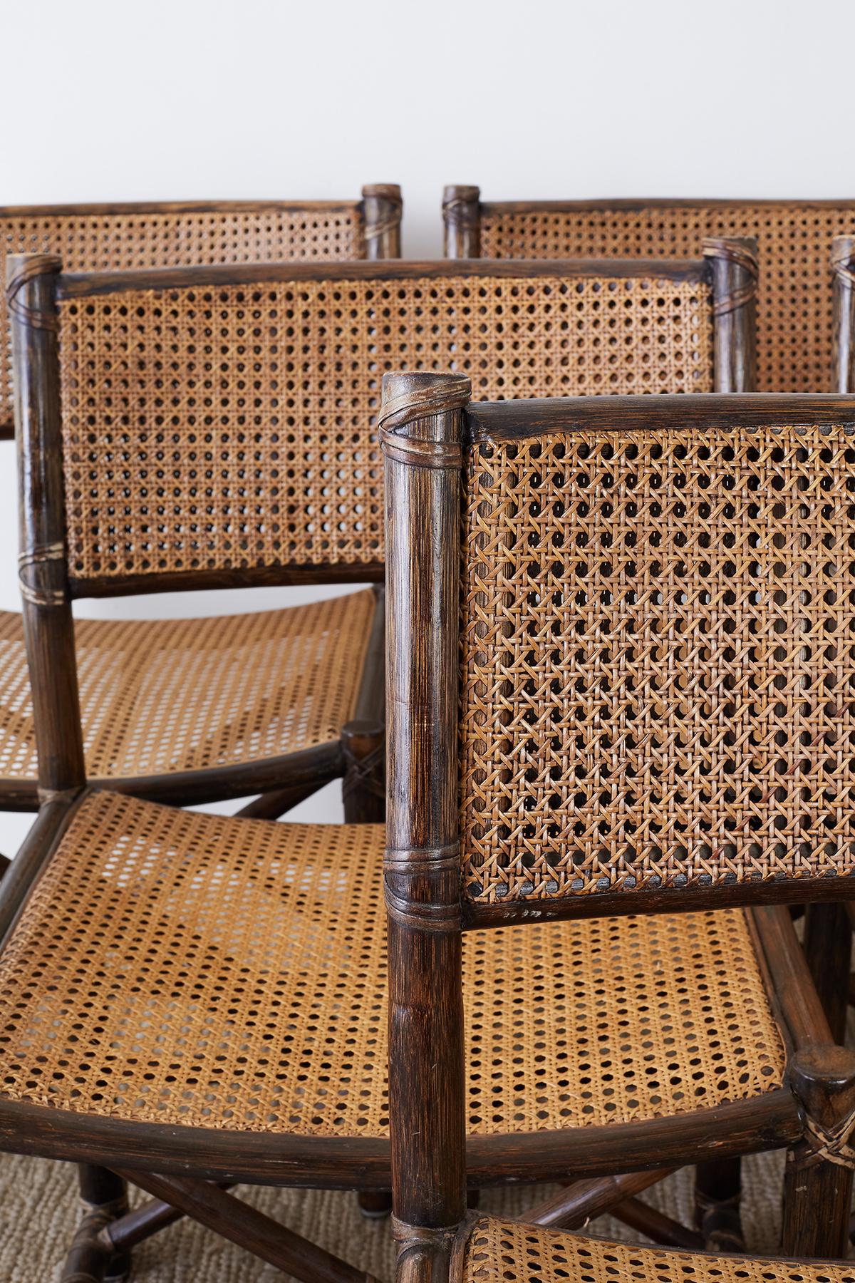 American Set of Eight McGuire Bamboo Rattan Cane Dining Chairs