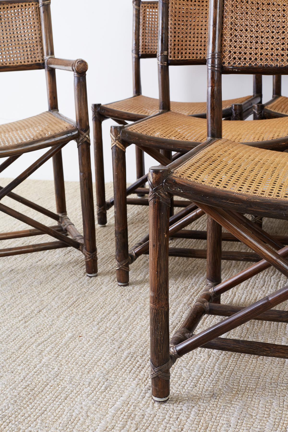 20th Century Set of Eight McGuire Bamboo Rattan Cane Dining Chairs