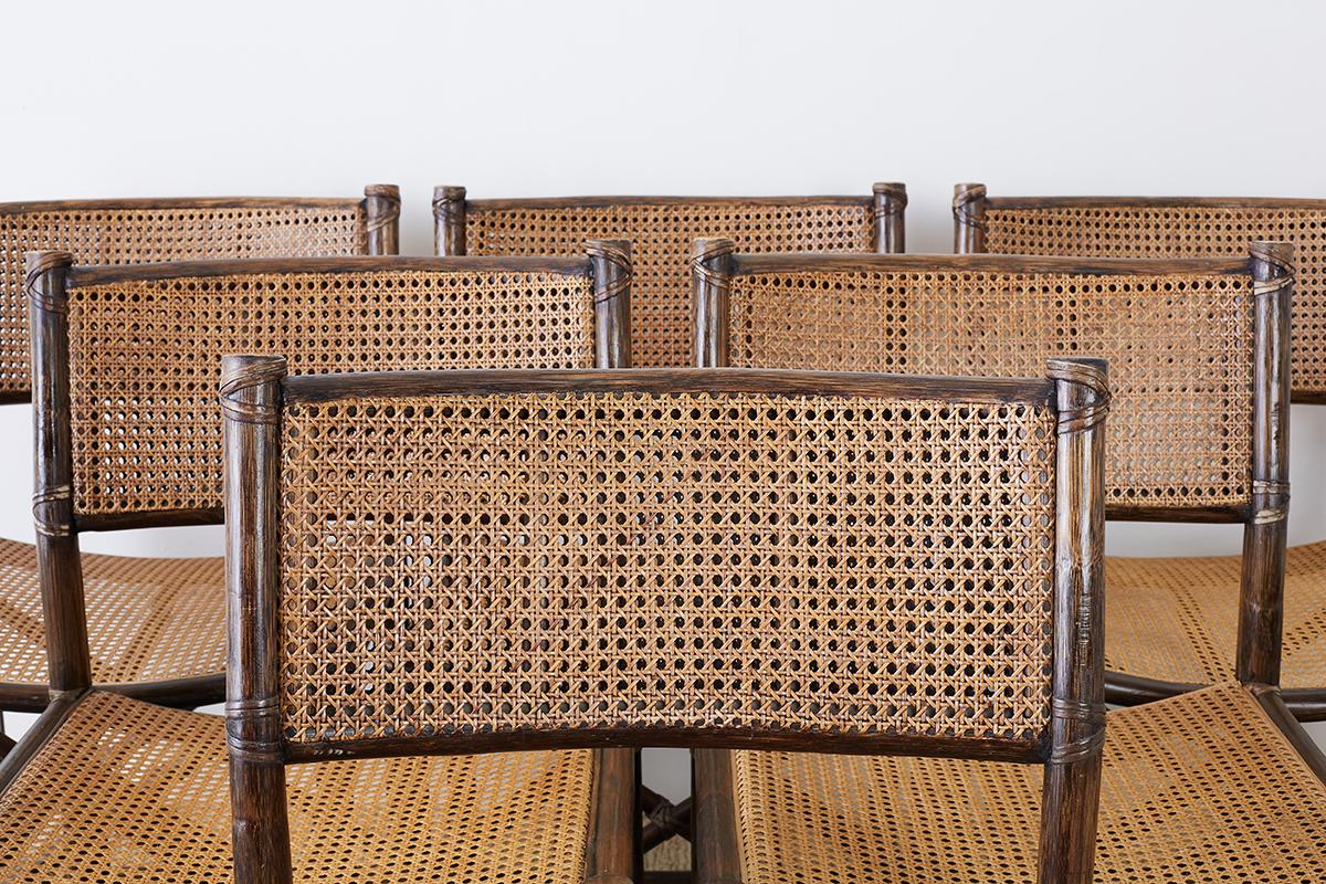 Leather Set of Eight McGuire Bamboo Rattan Cane Dining Chairs