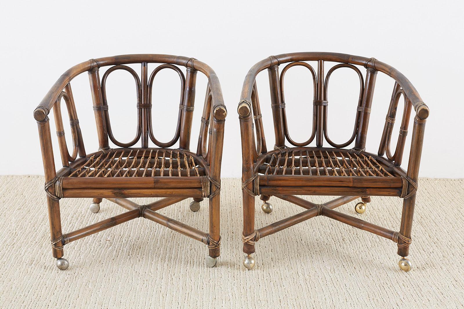 Organic Modern Set of Eight McGuire Bamboo Rattan Lounge Chairs
