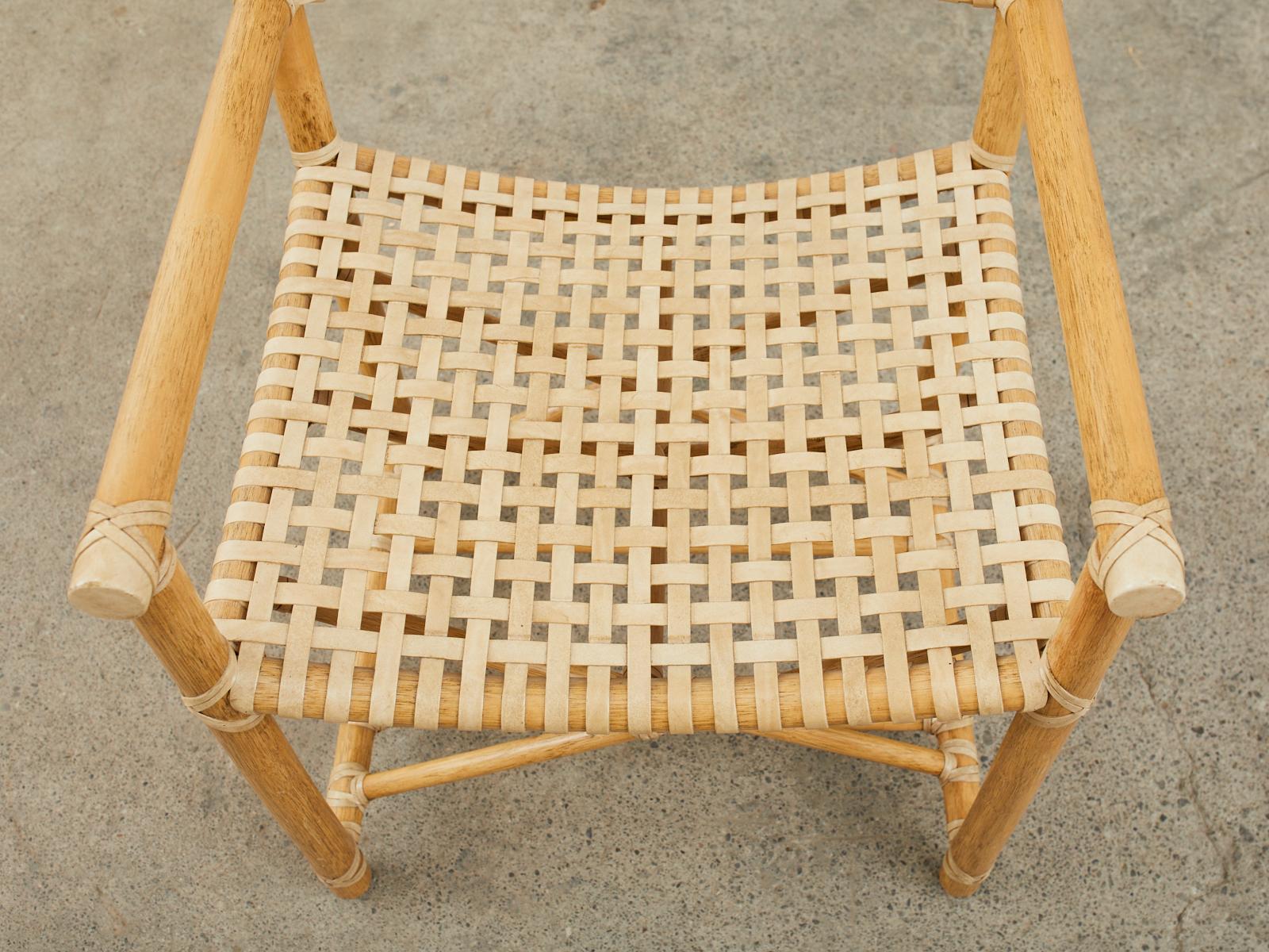 Set of Eight McGuire Laced Rawhide Rattan Dining Armchairs 3
