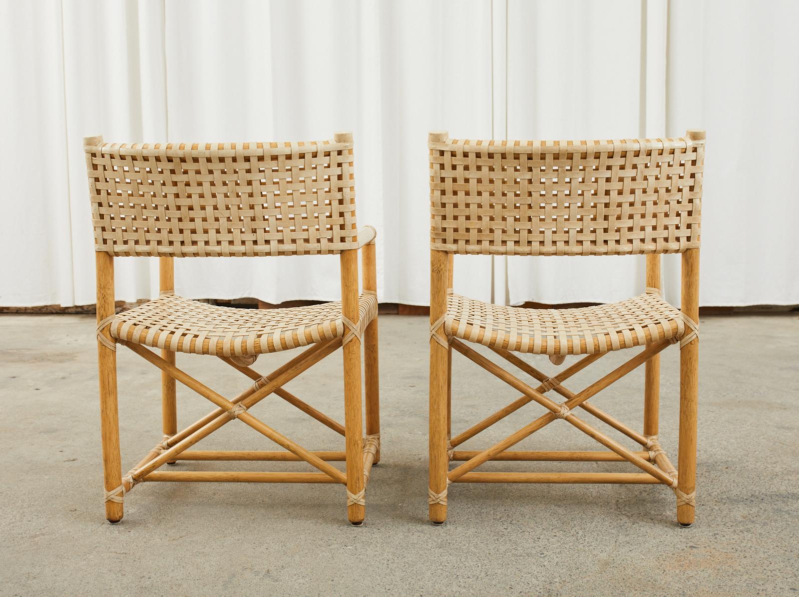 Set of Eight McGuire Laced Rawhide Rattan Dining Armchairs  11