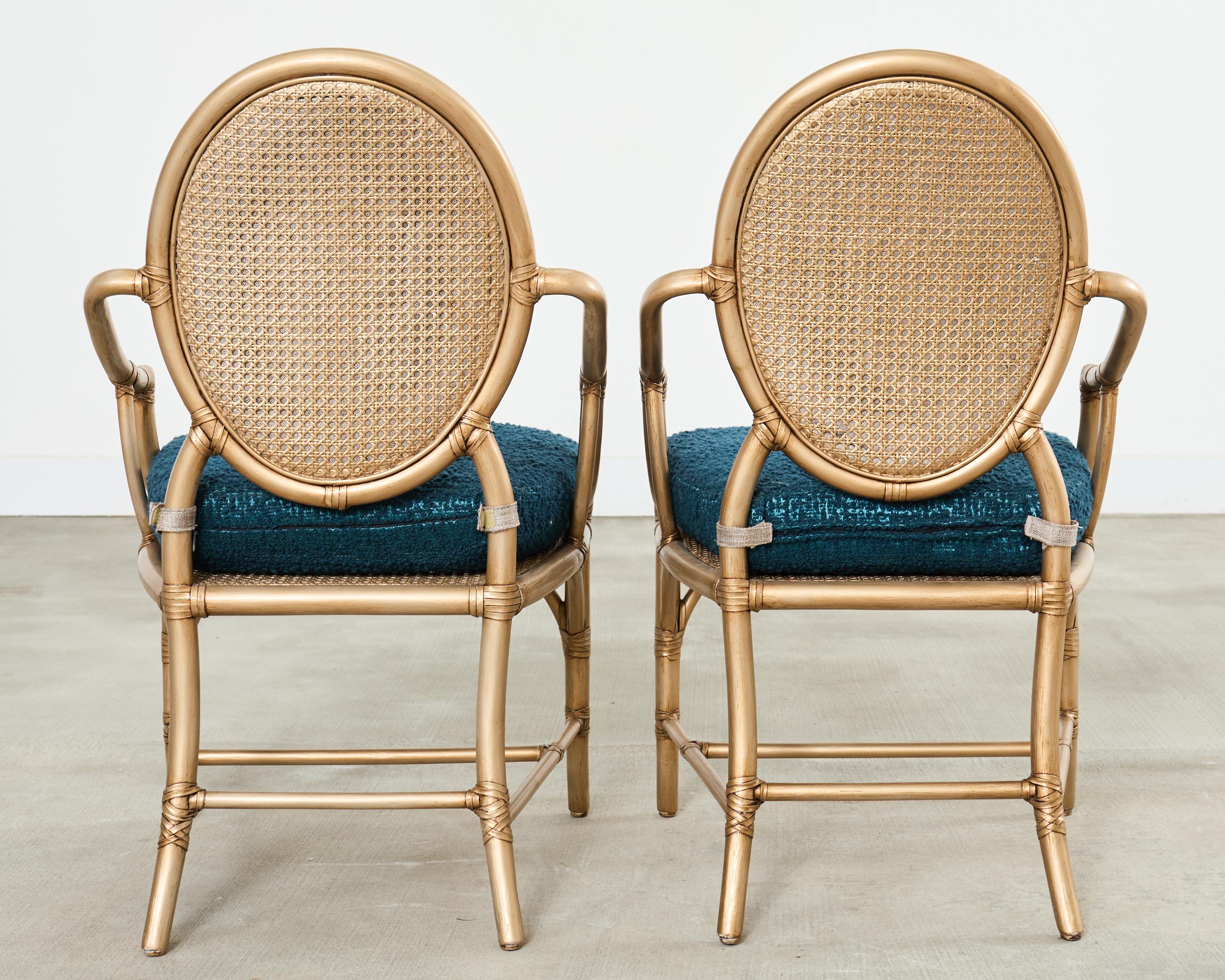 Set of Eight McGuire Gilt Rattan Caned Dining Chairs For Sale 4