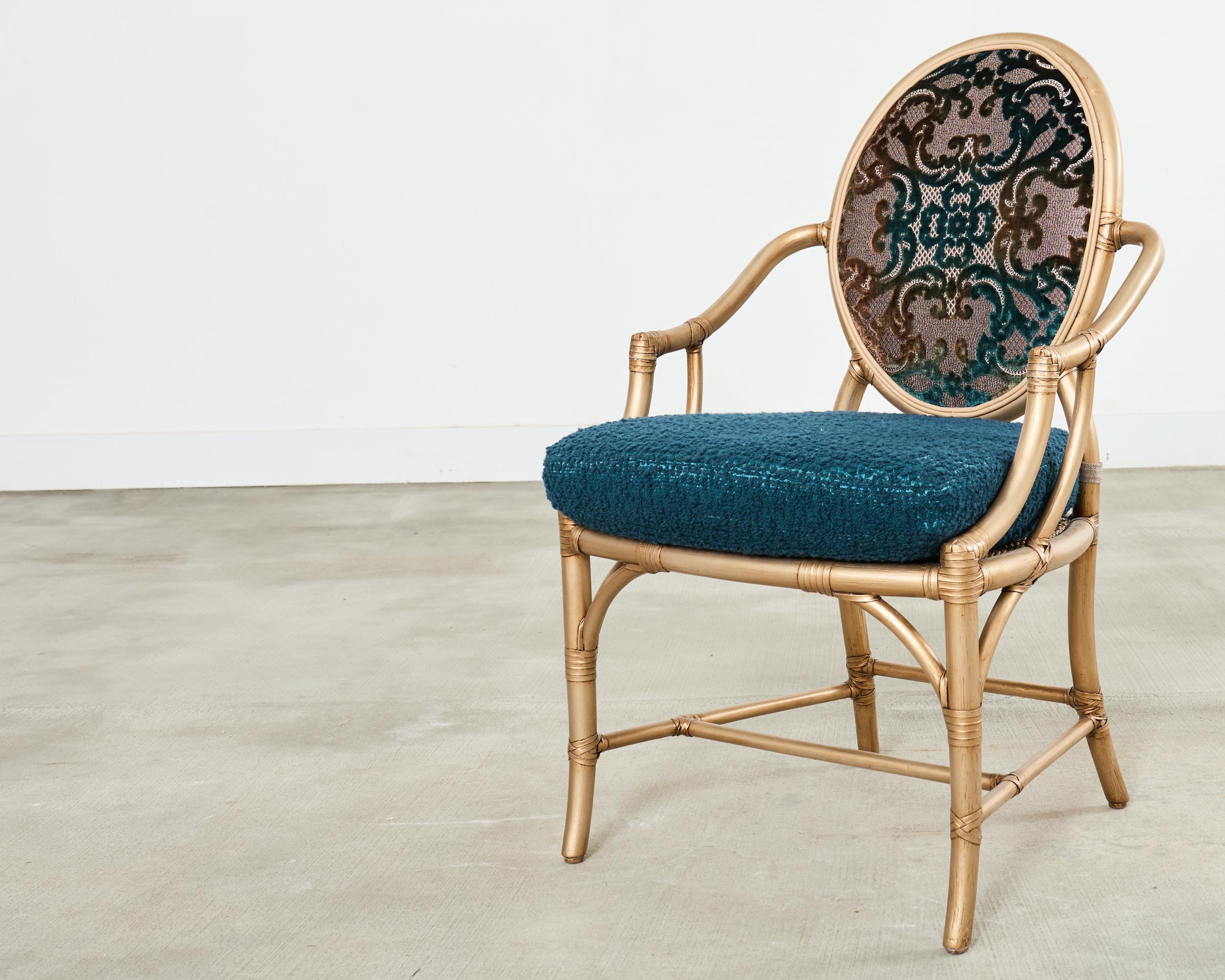 Set of Eight McGuire Gilt Rattan Caned Dining Chairs For Sale 6