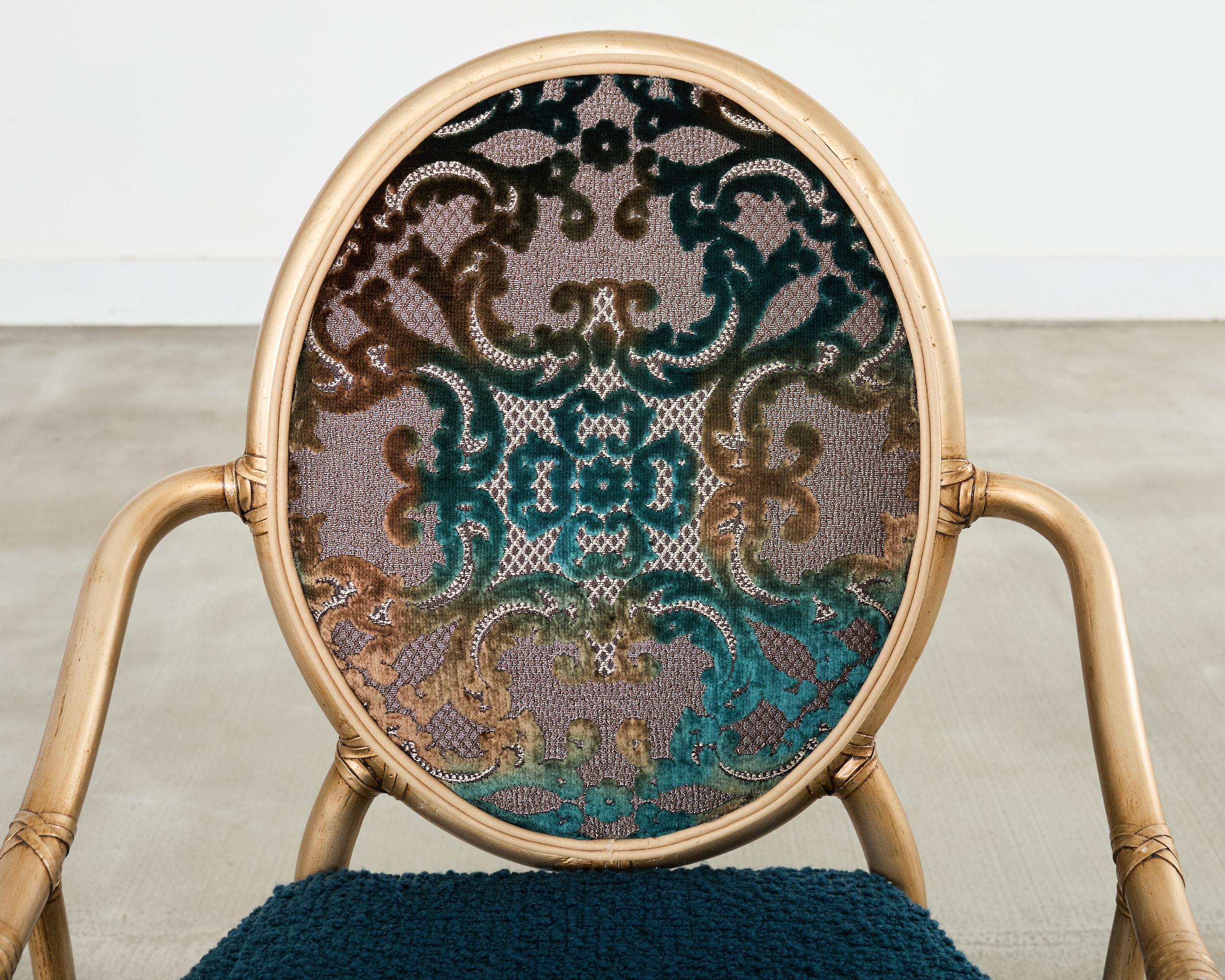 Set of Eight McGuire Gilt Rattan Caned Dining Chairs For Sale 9