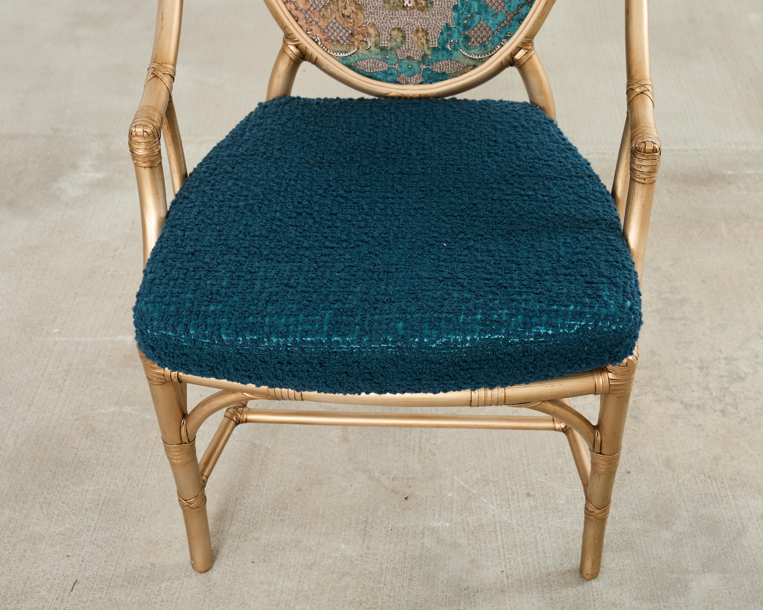 Set of Eight McGuire Gilt Rattan Caned Dining Chairs For Sale 10