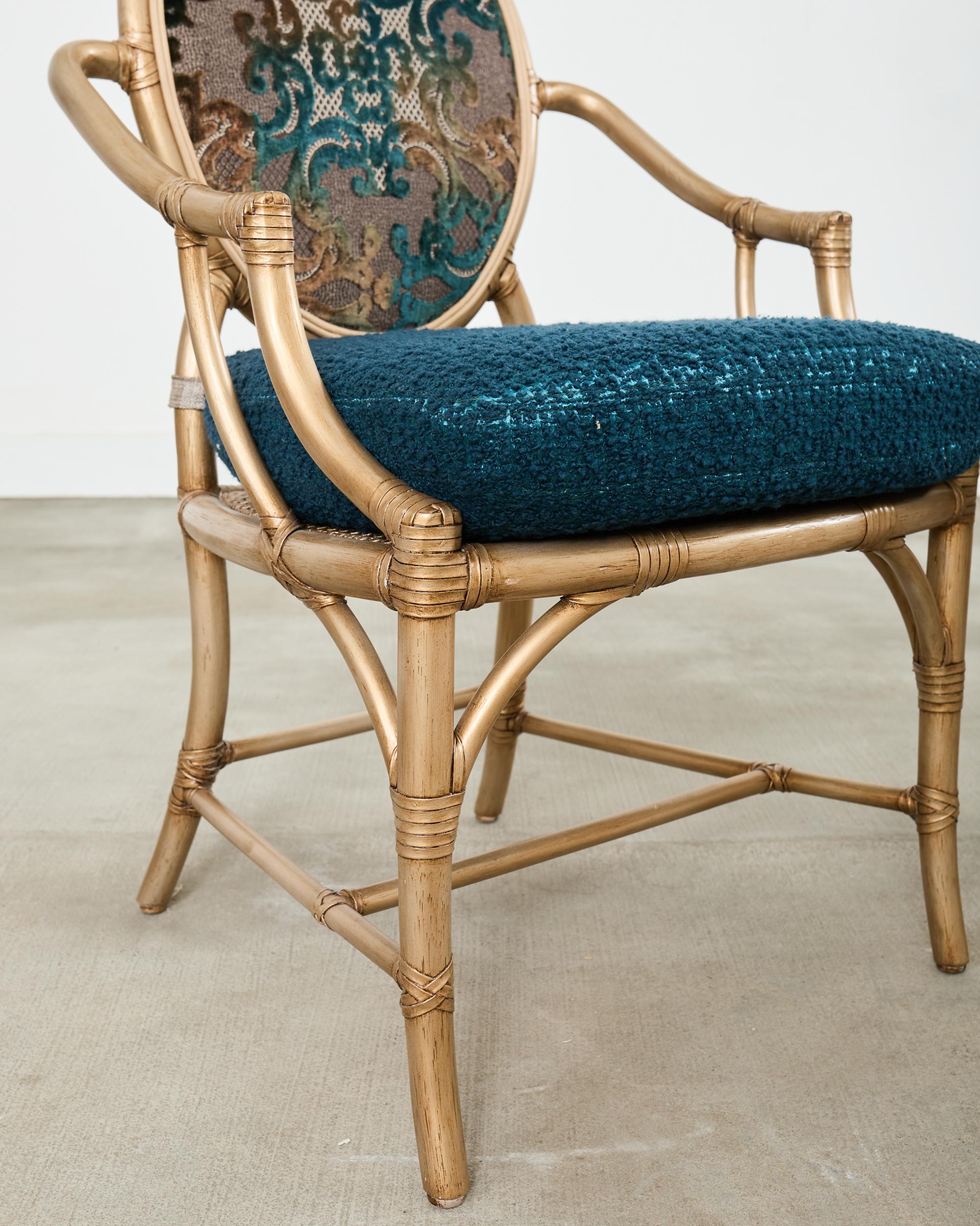 20th Century Set of Eight McGuire Gilt Rattan Caned Dining Chairs For Sale