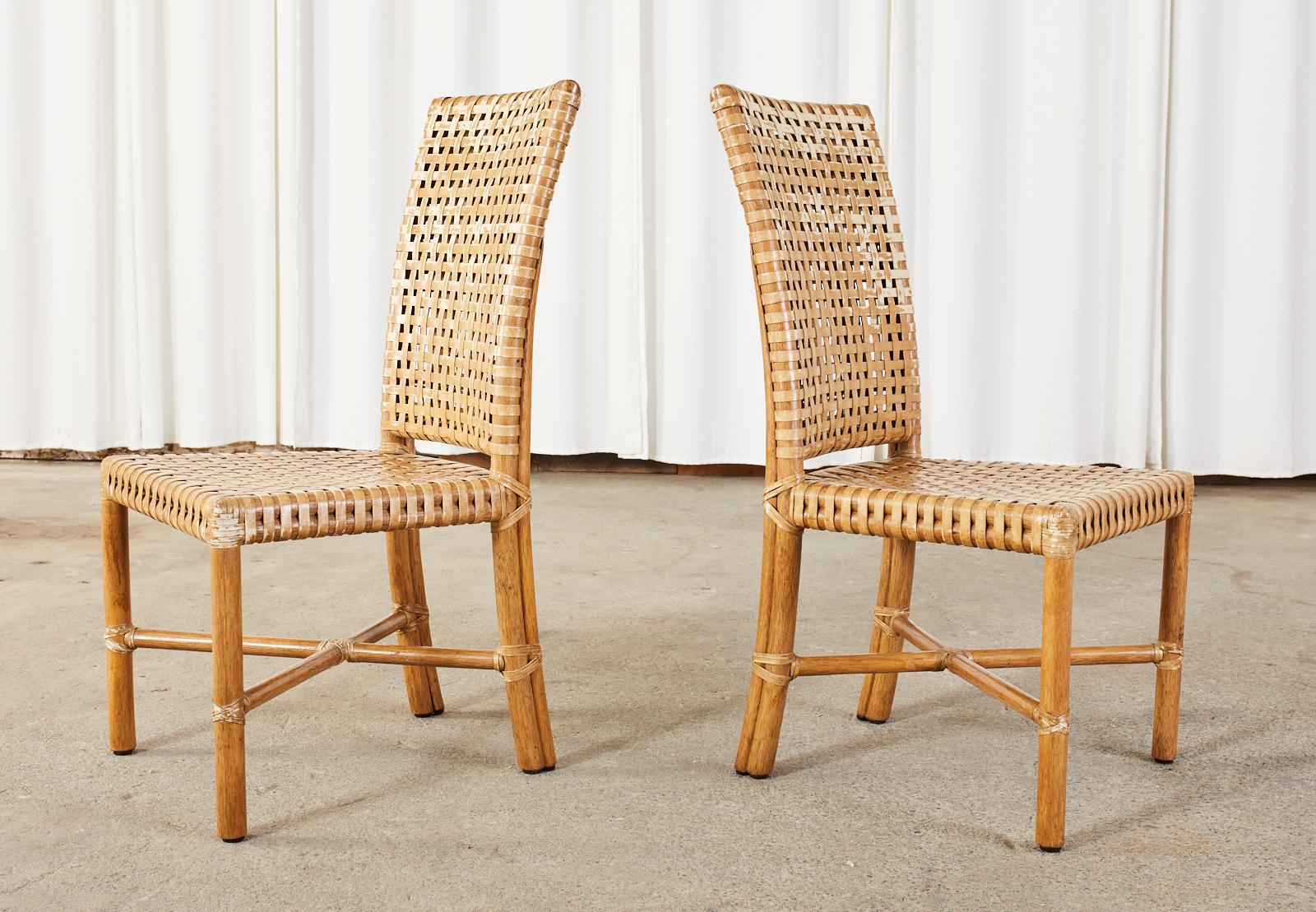 Hand-Crafted Set of Eight McGuire Laced Leather Rawhide Dining Chairs