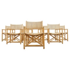 Set of Eight McGuire Laced Rawhide Rattan Dining Armchairs