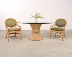 Set of Eight McGuire Organic Barley Twisted Rattan Dining Chairs