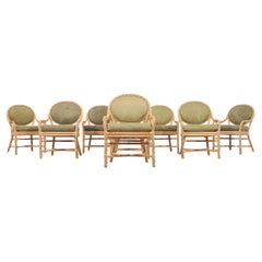 Set of Eight McGuire Organic Barley Twisted Rattan Dining Chairs