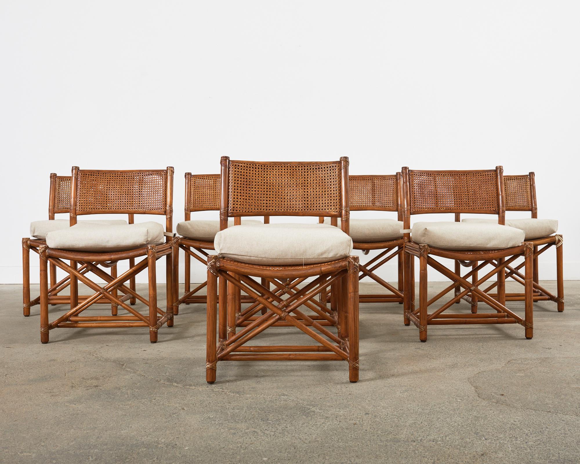 American Set of Eight McGuire Organic Modern Caned Rattan Dining Chairs
