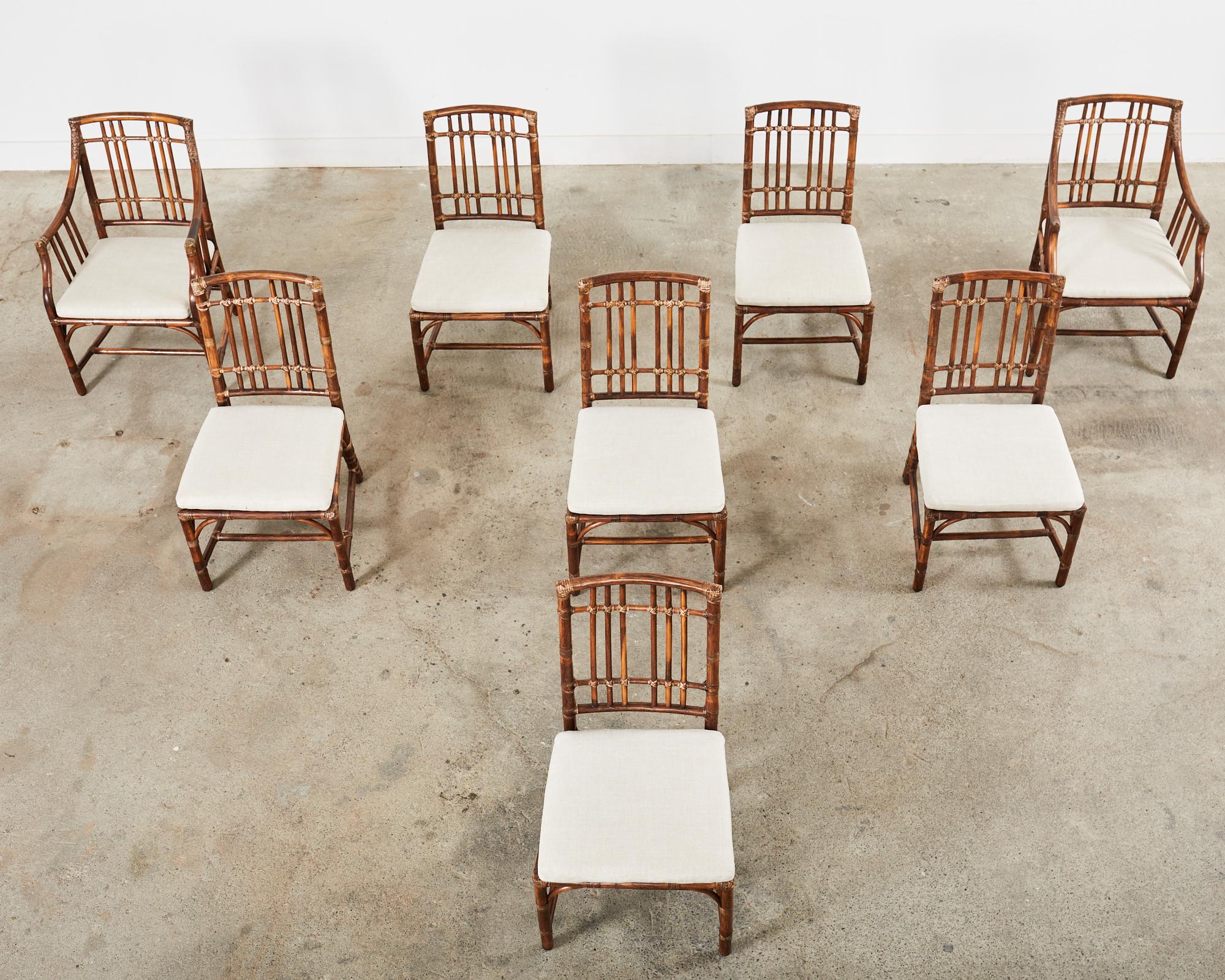 American Set of Eight McGuire Organic Modern Rattan Balboa Dining Chairs