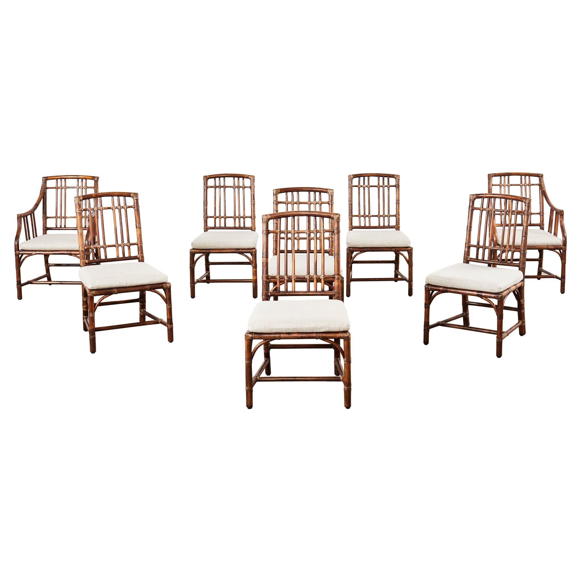 Set of Eight McGuire Organic Modern Rattan Balboa Dining Chairs