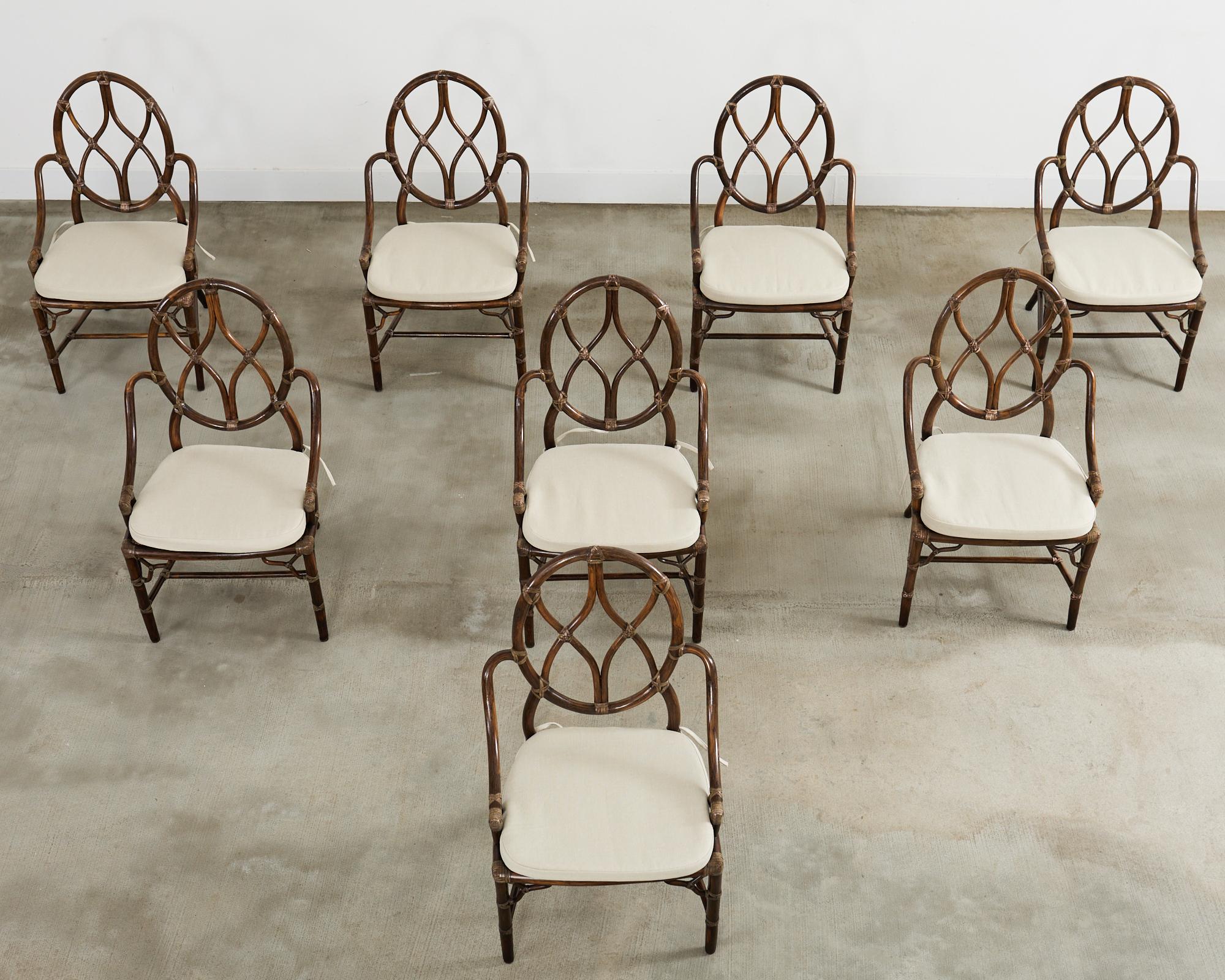 American Set of Eight McGuire Organic Modern Rattan Cane Dining Armchairs